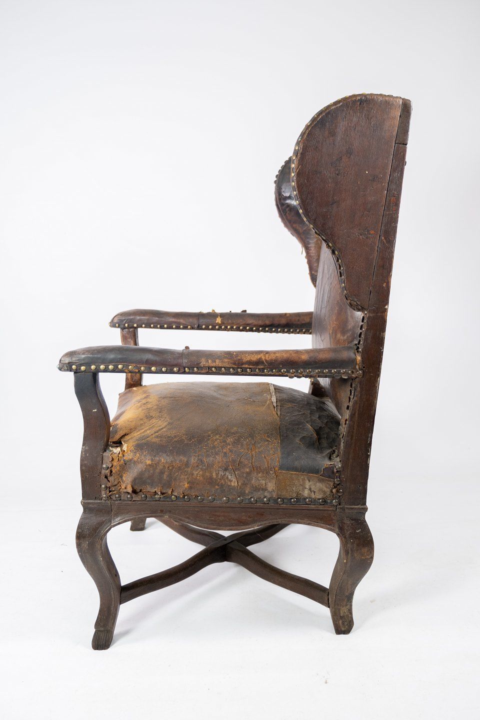 Antique Armchair With Original Dark Brown Leather, From 1790. photo buy