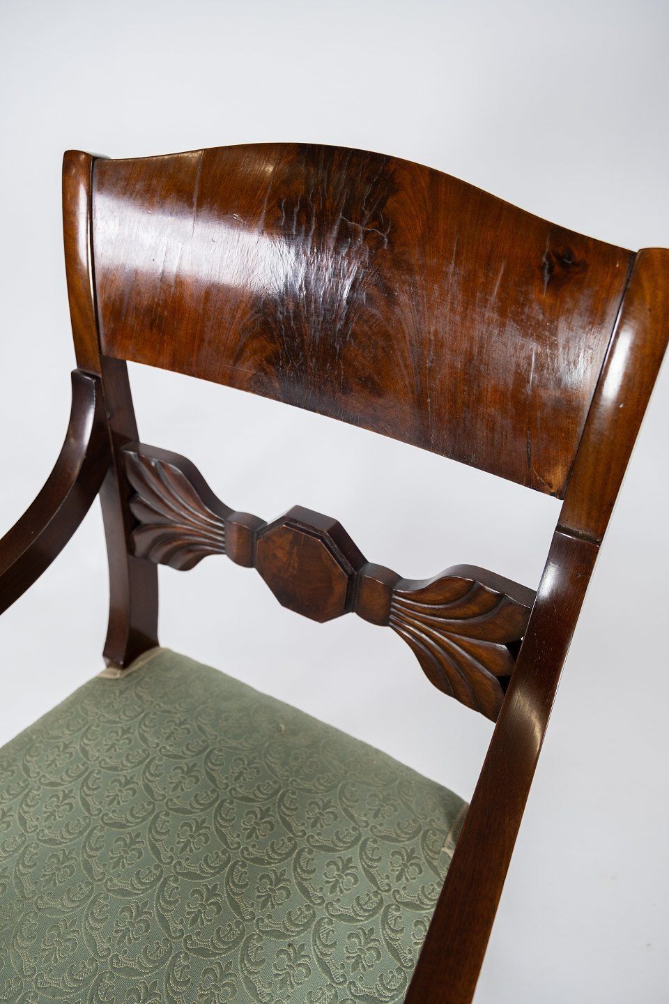 Armchair Of Mahogany And Upholstered With Green Fabric From The 1860s. photo for sale