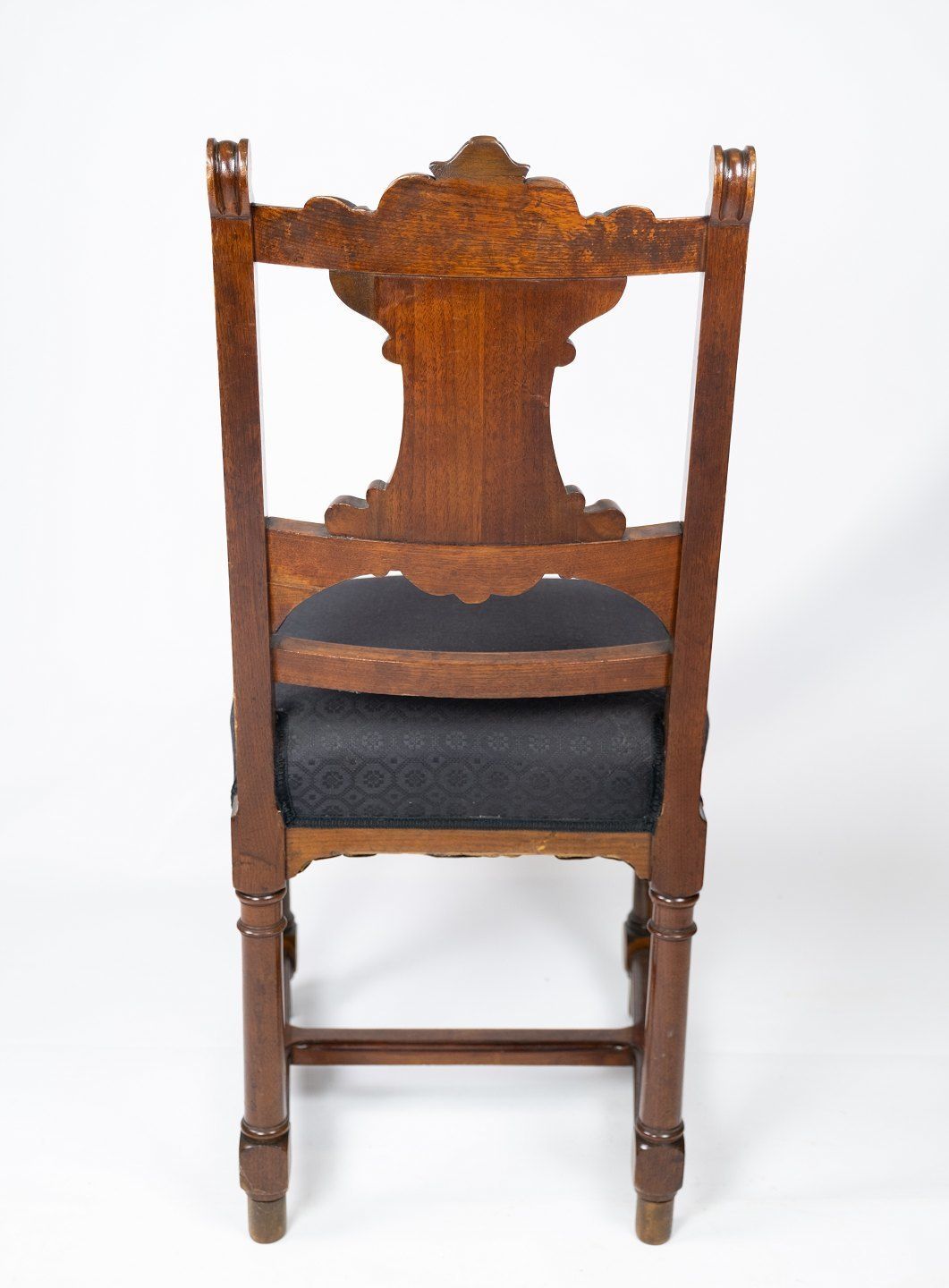 Set Of Four Dining Room Chairs In Walnut And Newly Upholstered With Black Fabric, From The 1890s. photo vintage