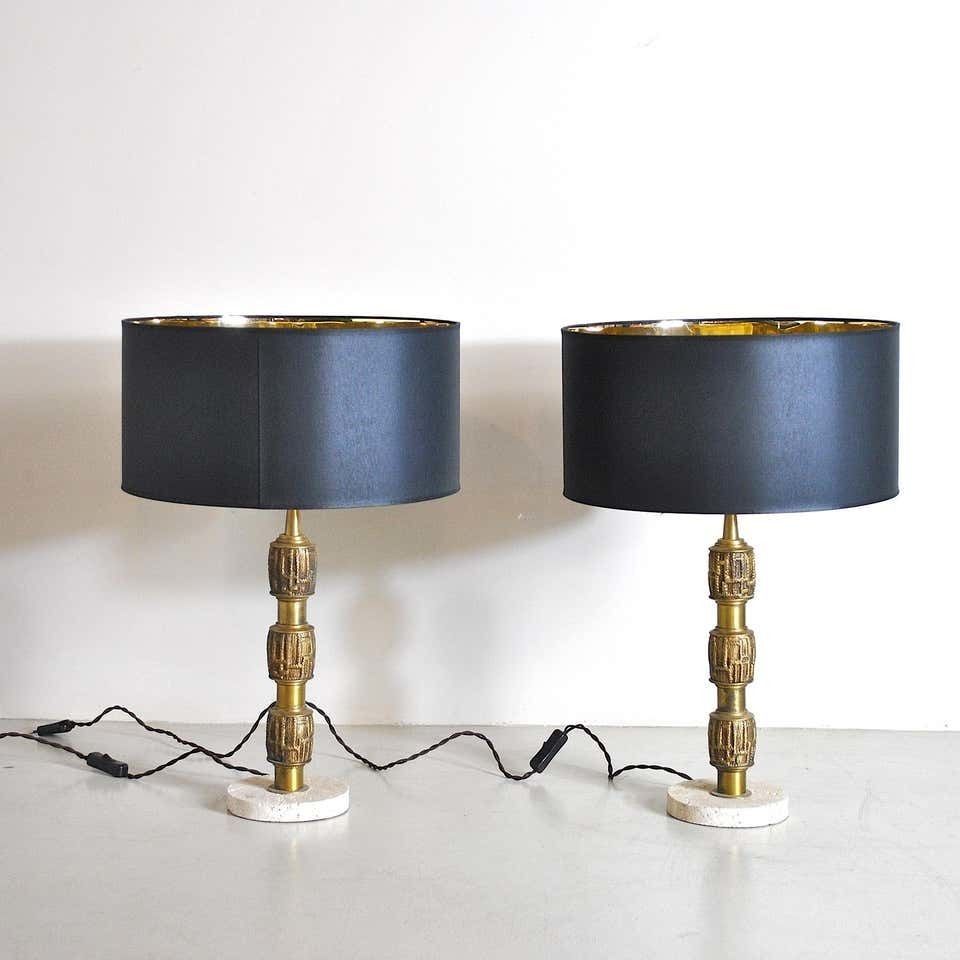 Luciano Frigerio Set Of Midcentury Table Lamps In Brass And Travertine, 1970s photo furniture