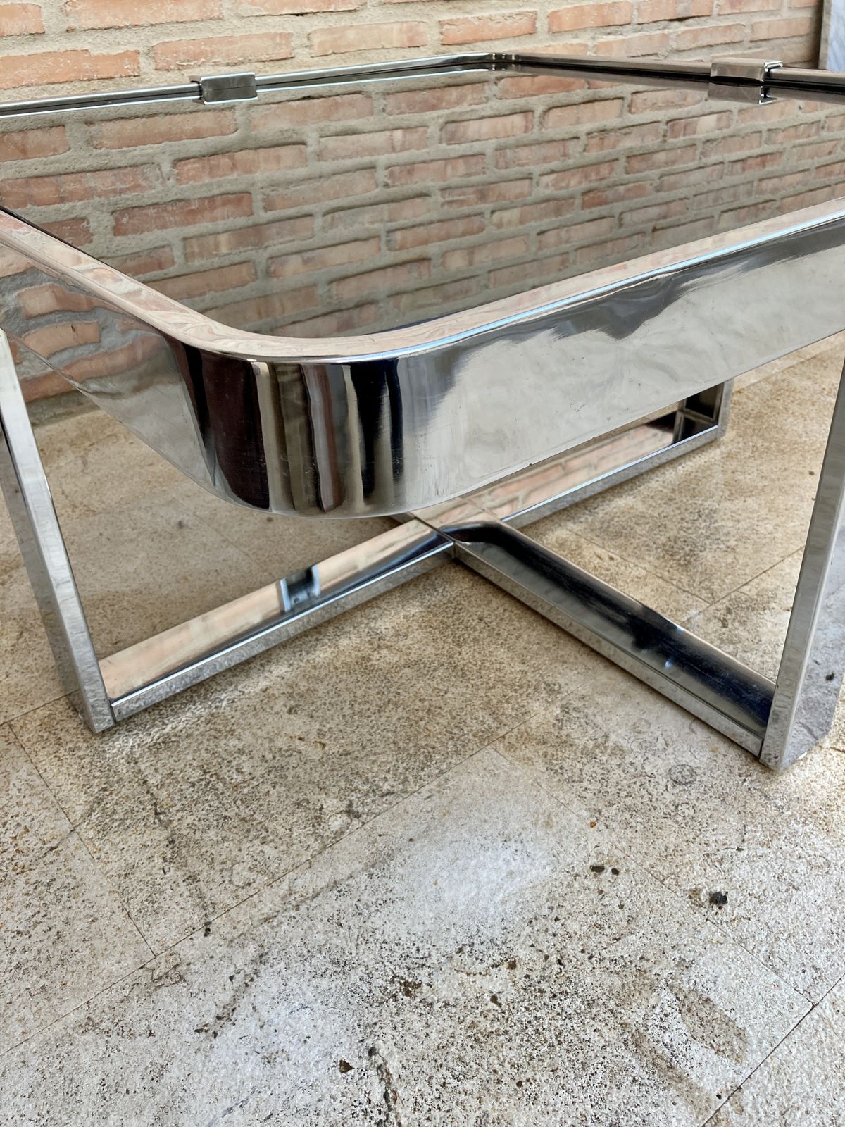 Square Smoked Glass And Steel Coffee Or Side Table With Four Nesting Stools, 1970s, Set Of 5 photo 3180.0