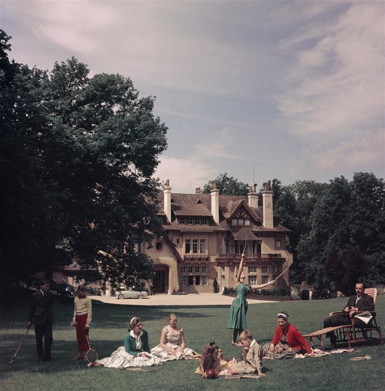 Slim Aarons 'French Stately Home' 1956 C Type Print Framed In White photo furniture