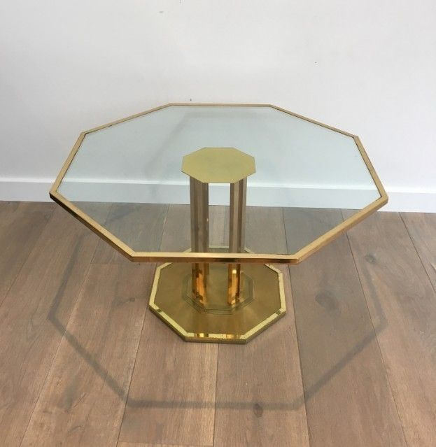 Octogonal Brass And Glass Design Coffee Table. French. Circa 1970 photo furniture