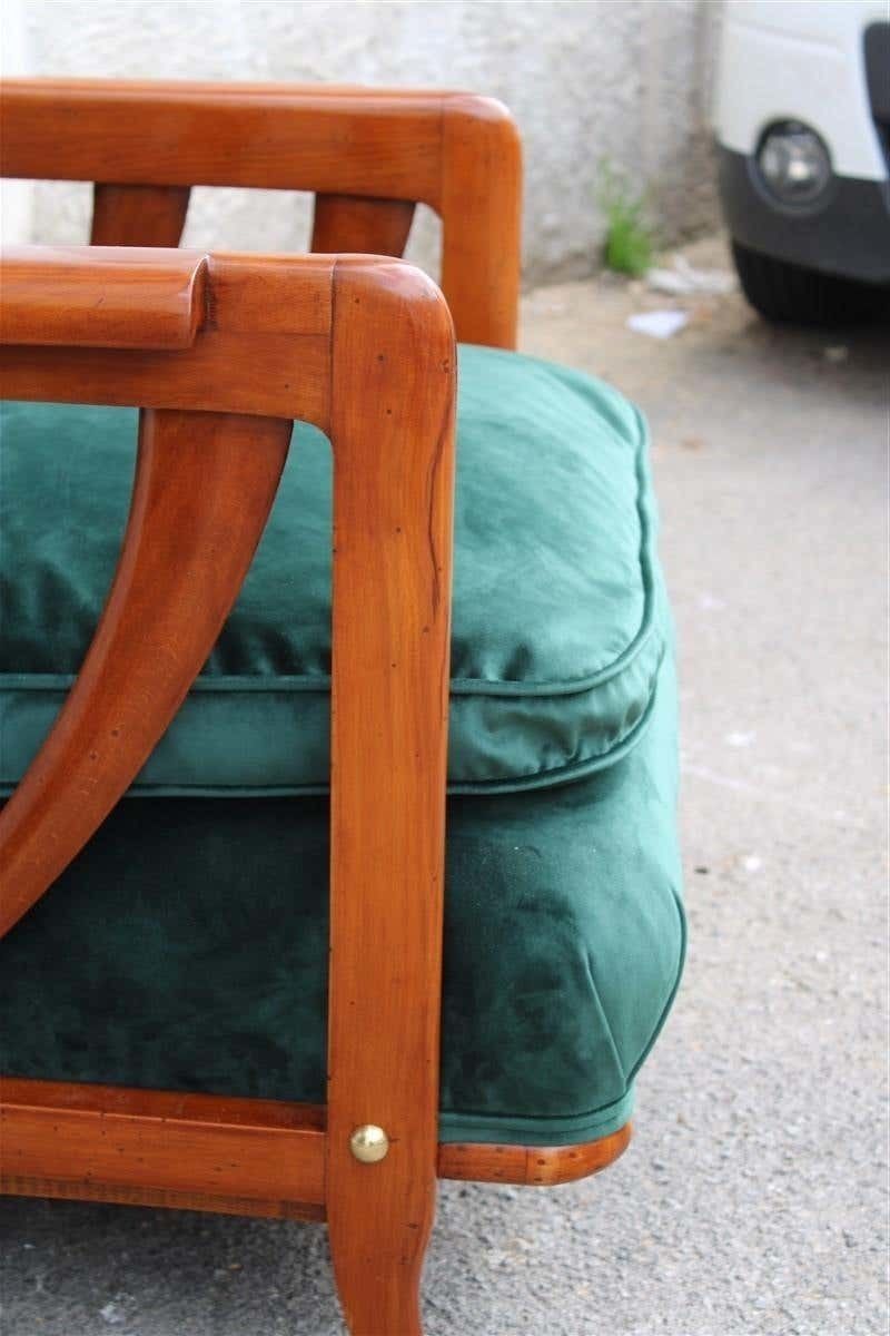 photo for sale Pair Of Midcentury Italian Paolo Buffa Armchairs Cherry Velvet Green, 1950s