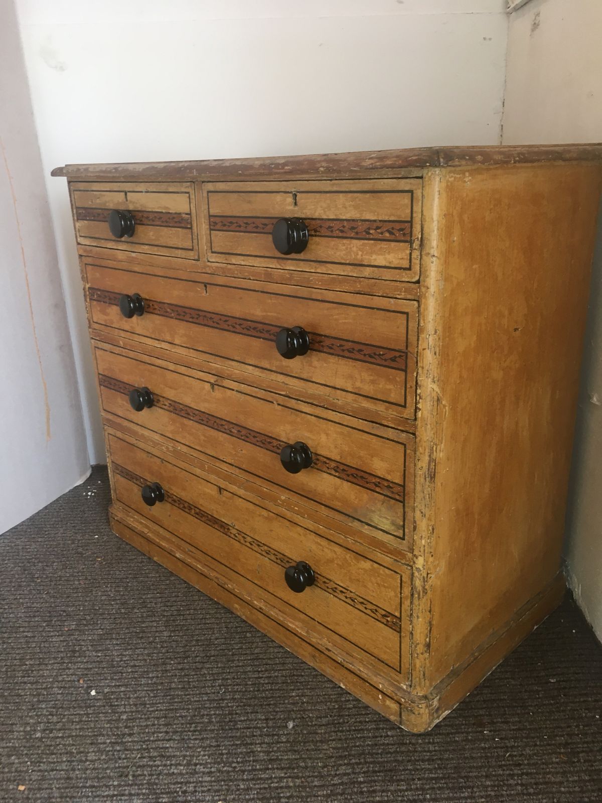 Victorian Original Painted Pine Chest Of Drawers photo vintage