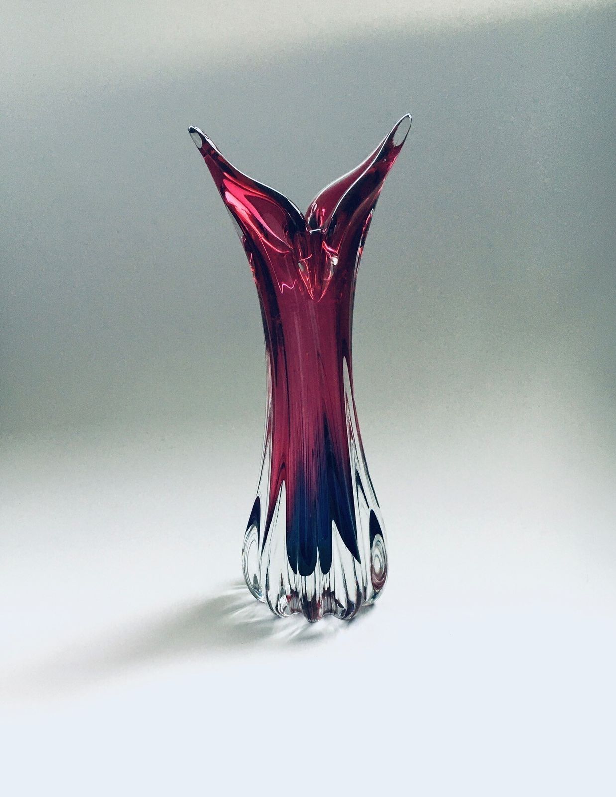 Bohemia Czech Crystal Art Glass Beak Vase By Jozef Hospodka For Chribska Glassworks, 1950s Czechoslovakia photo for sale