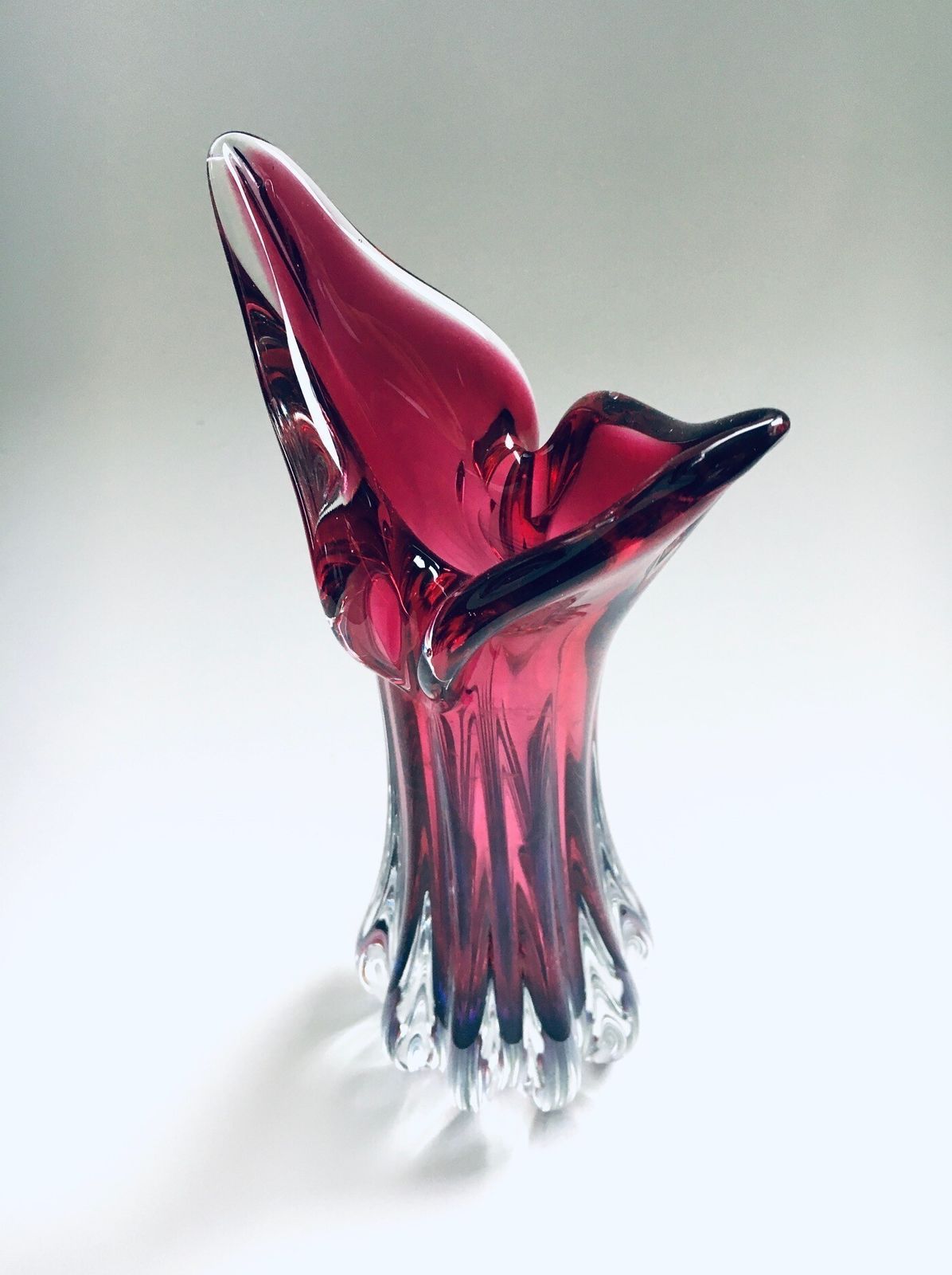 Bohemia Czech Crystal Art Glass Beak Vase By Jozef Hospodka For Chribska Glassworks, 1950s Czechoslovakia photo vintage