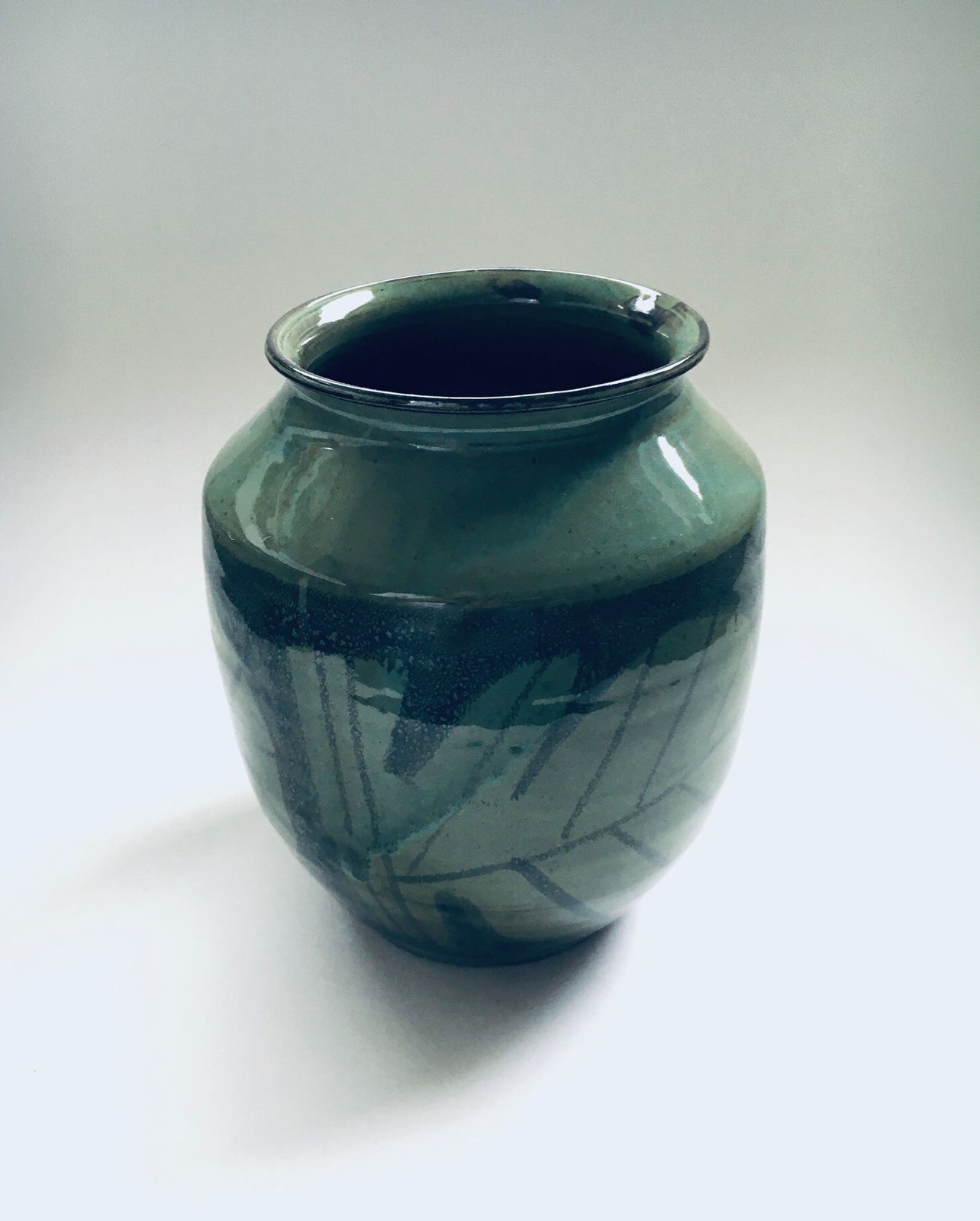Midcentury Modern Art Studio Pottery Leaf Pattern Vase, 1970s photo Home Decor