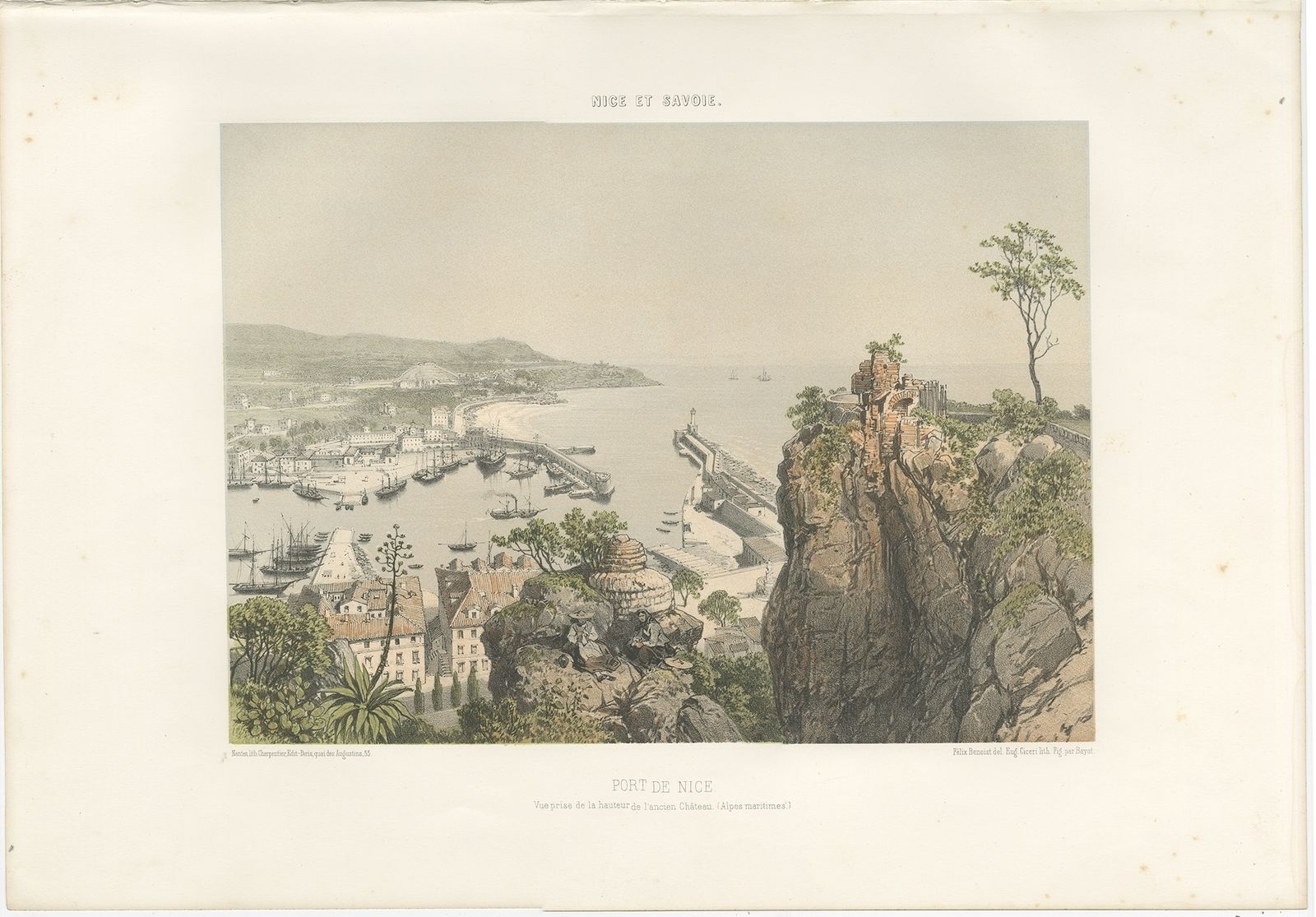 Antique Print Of The Port Of Nice By Benoist (C.1865)