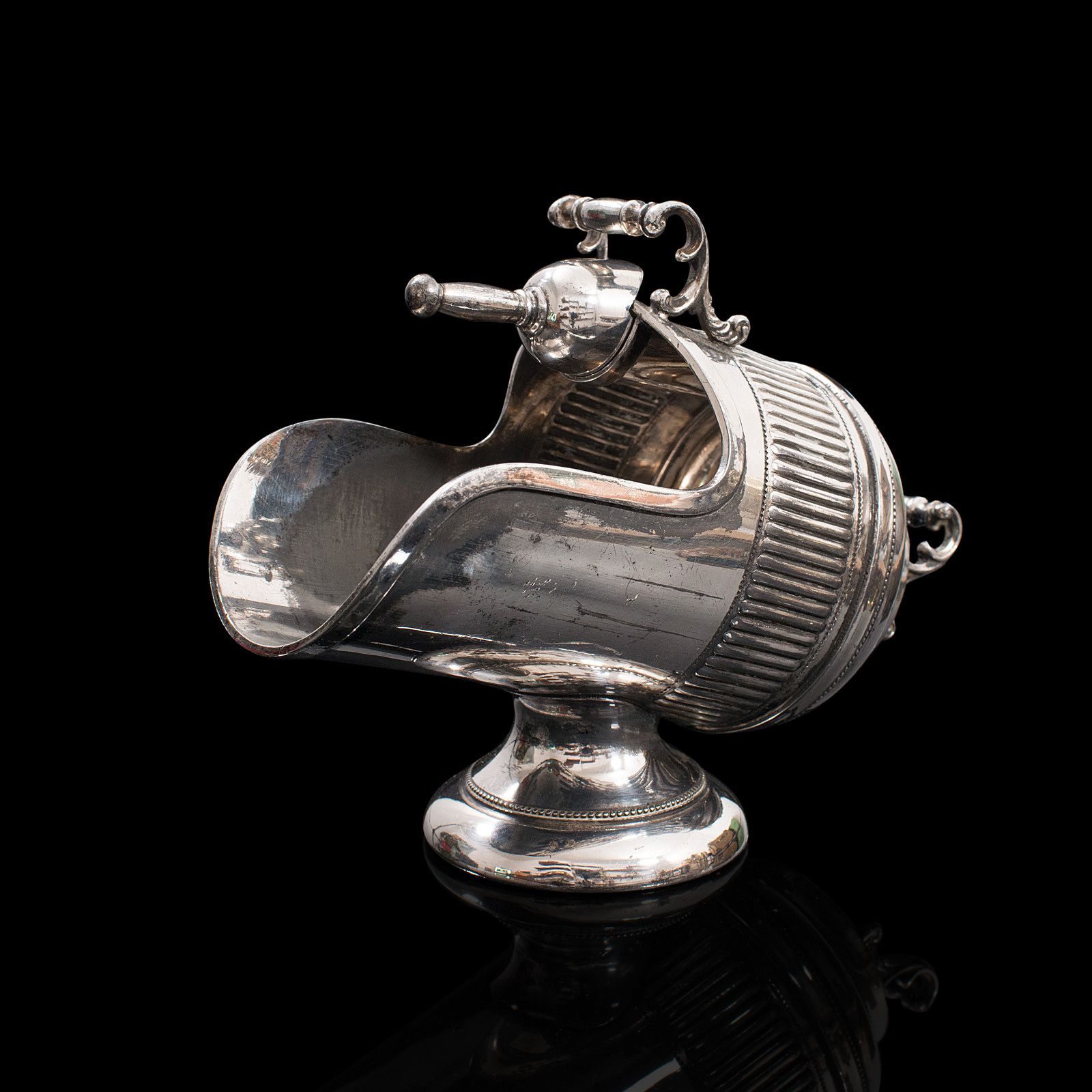 Antique Salt Cellar, English, Silver Plate, Server, Miniature Scuttle, Victorian photo for sale