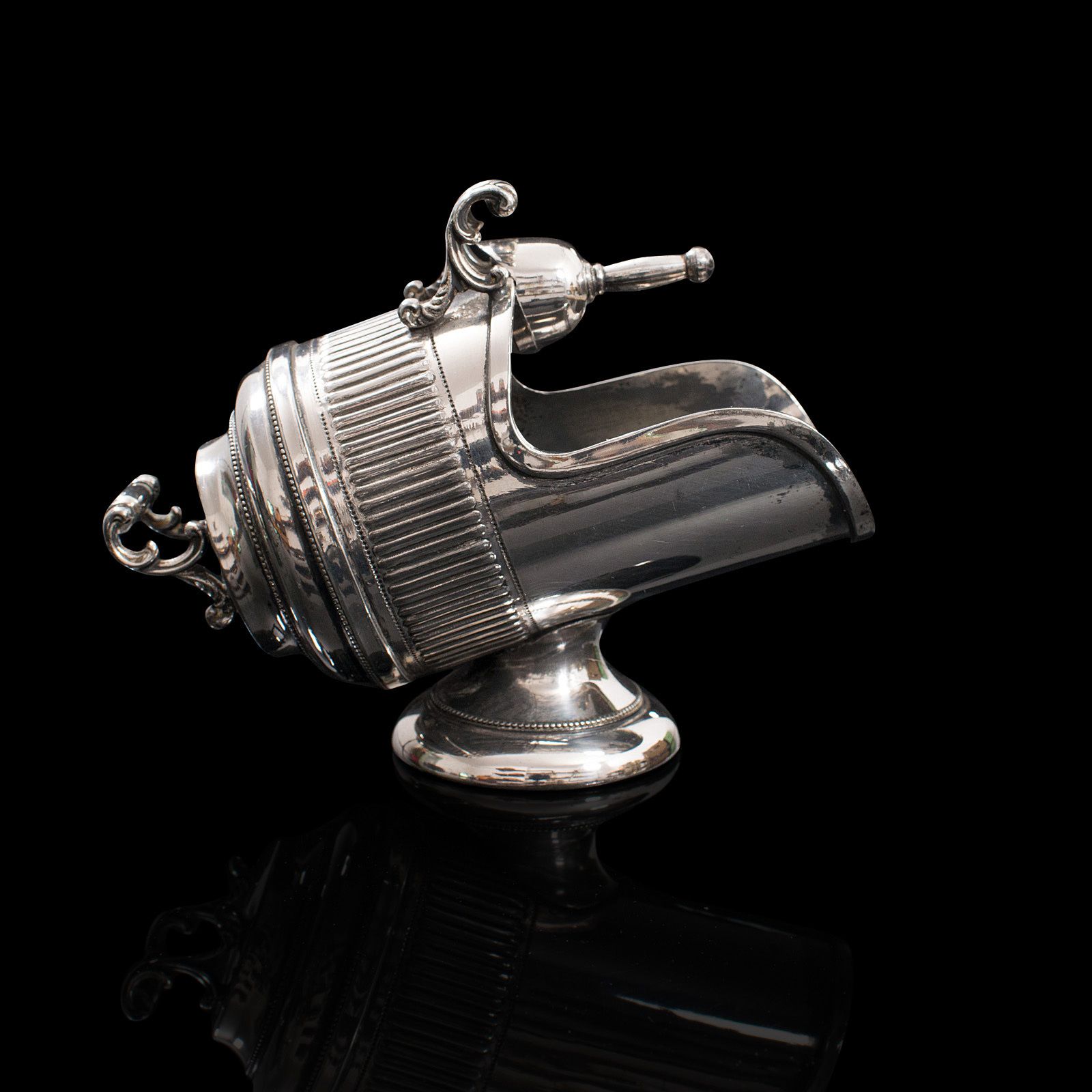 Antique Salt Cellar, English, Silver Plate, Server, Miniature Scuttle, Victorian photo vinterior