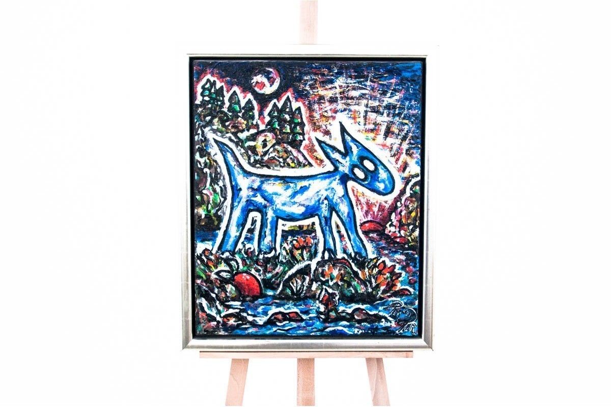 Avant Garde Painting Of The Dog, Northern Europe, Oil On Canvas. photo furniture