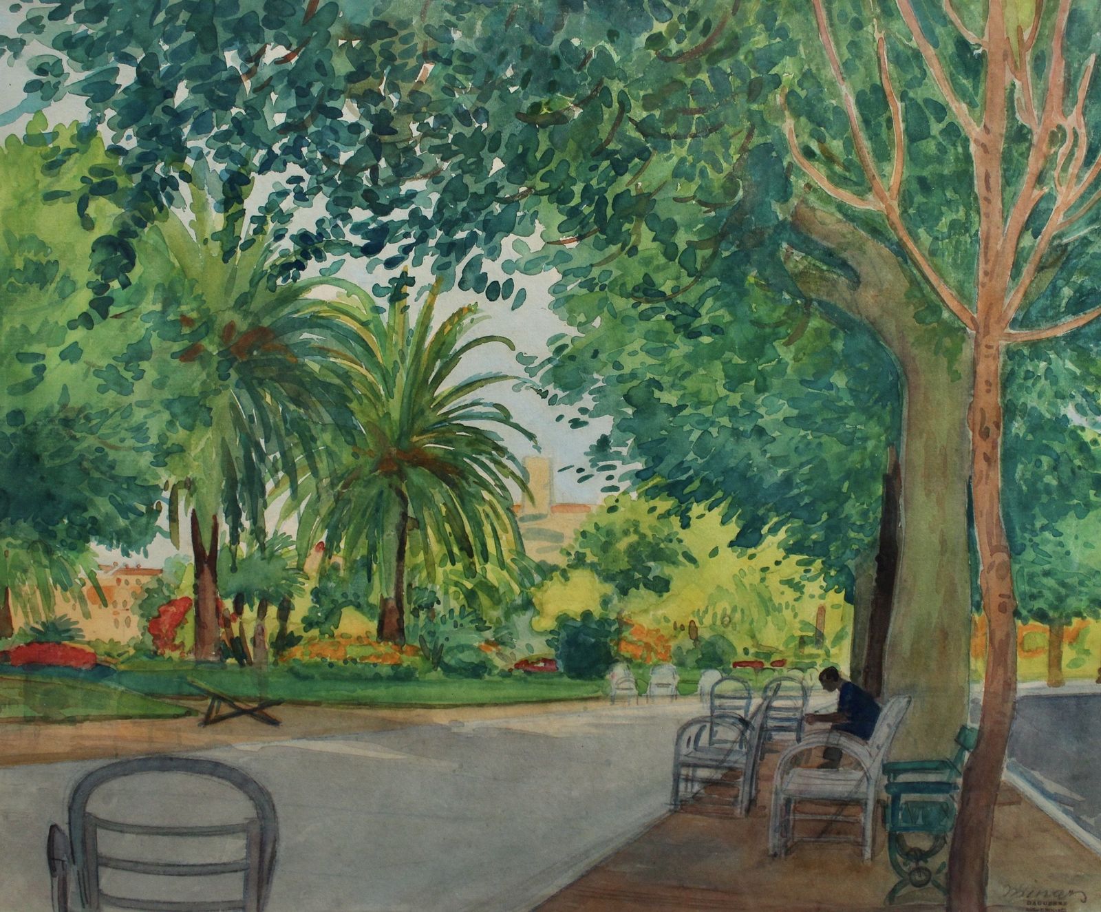 A View Of The Park In Menton By Tony Minartz (Circa 1930s) photo furniture