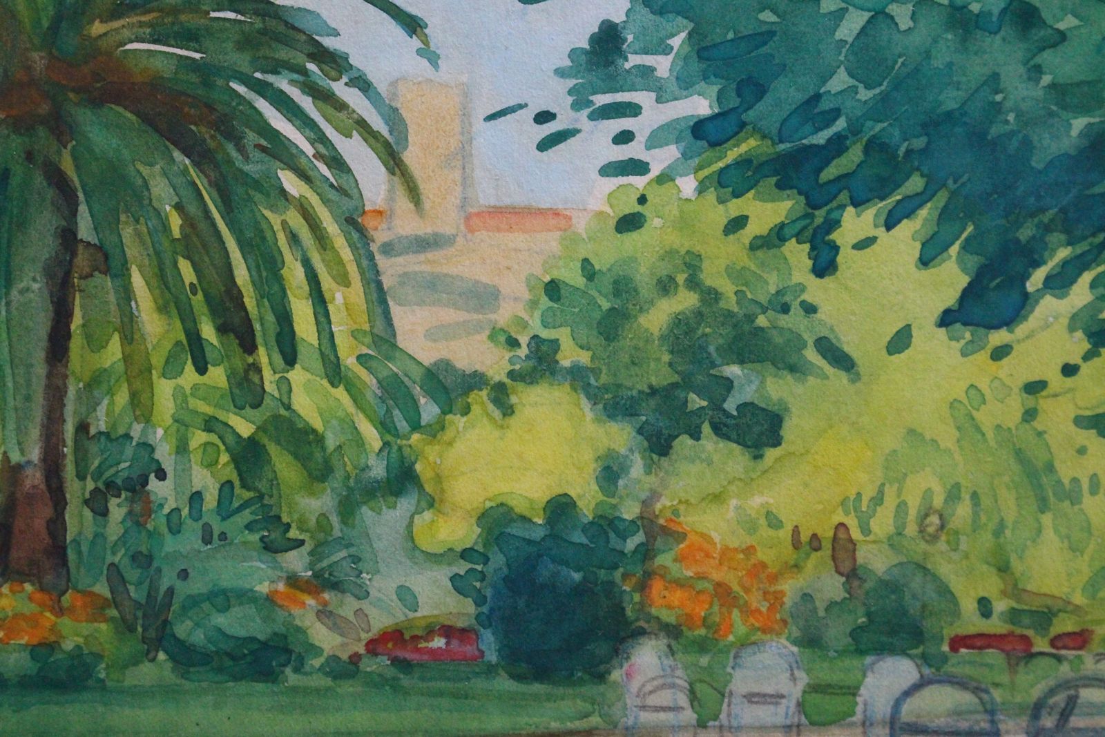 photo vinterior A View Of The Park In Menton By Tony Minartz (Circa 1930s)