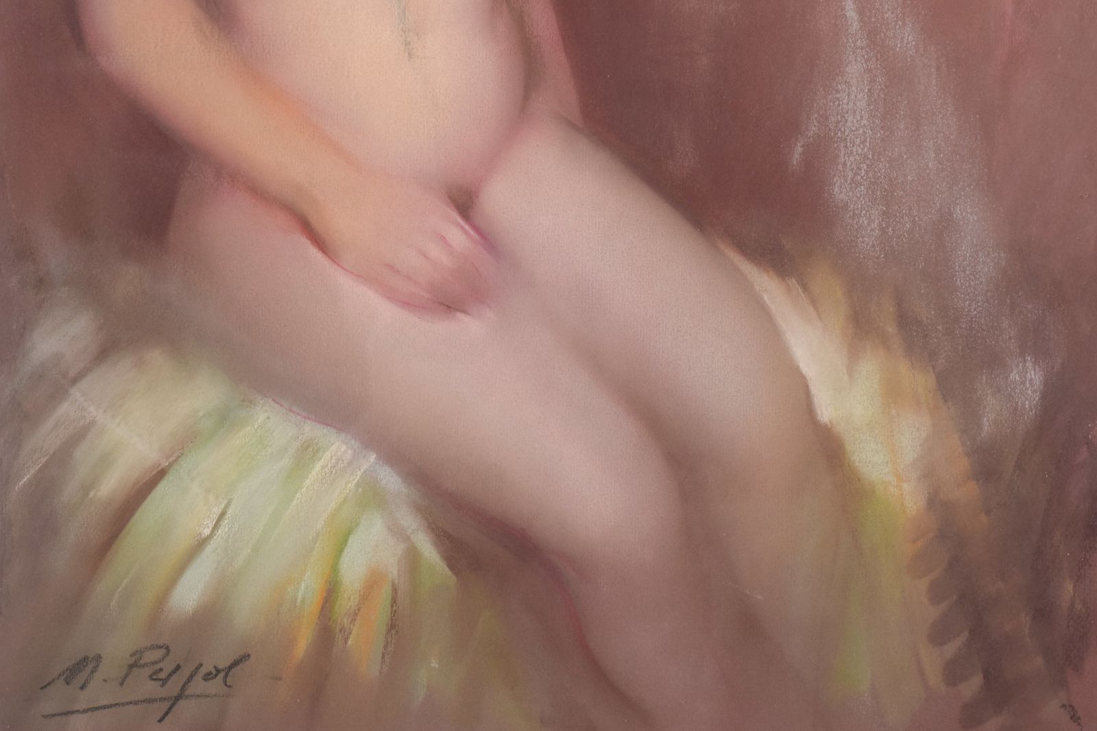 Ingelijste En Gesigneerde Pastel Van Een Naakt photo vinterior