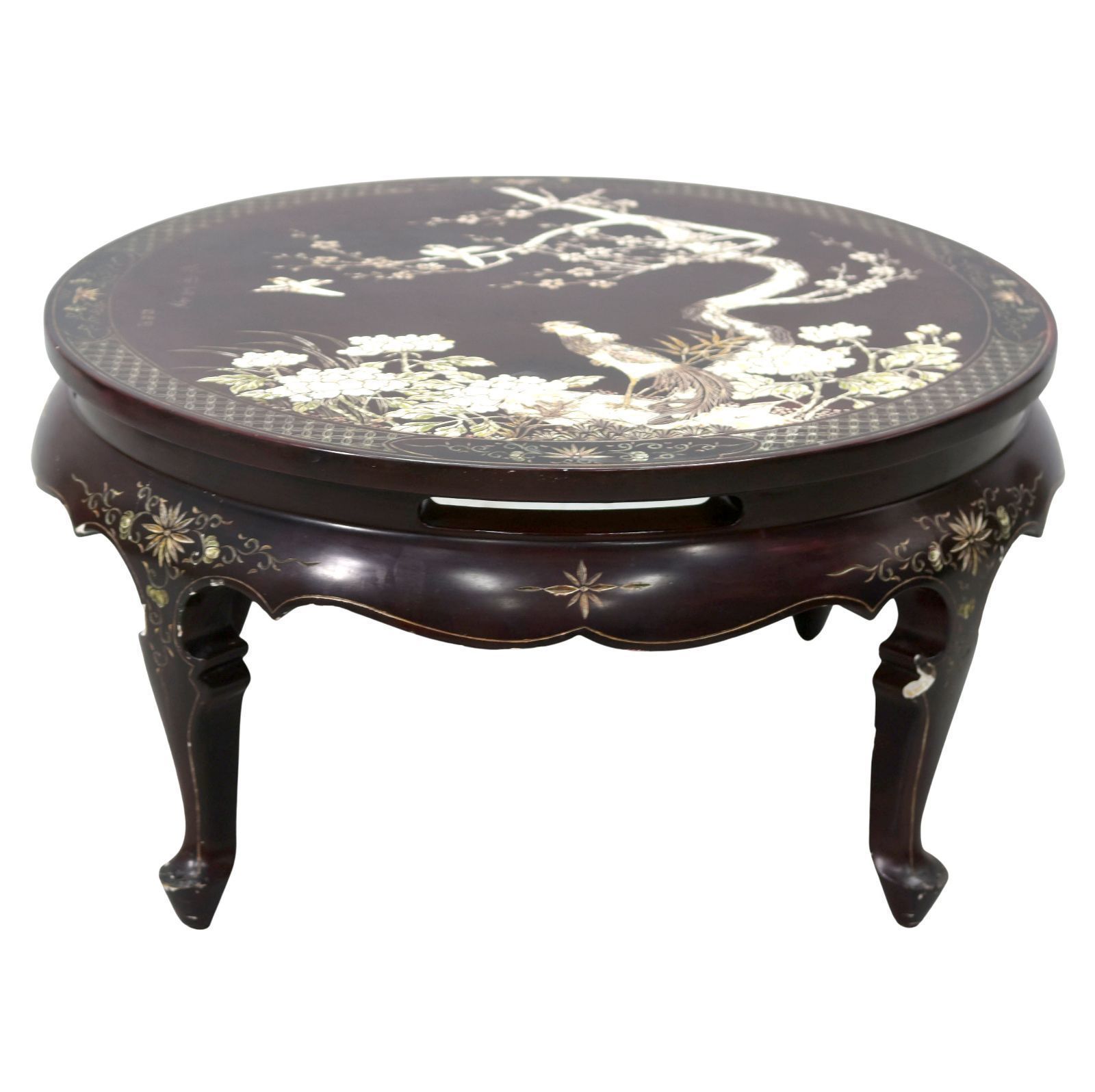 Asian Platter Coffee Table Décor With Inlaid Rooster Early 20th Century