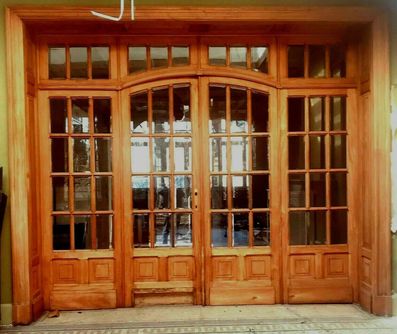 Four Leaf Partition Door And Transom In Natural Wood Bevel Tile photo vintage