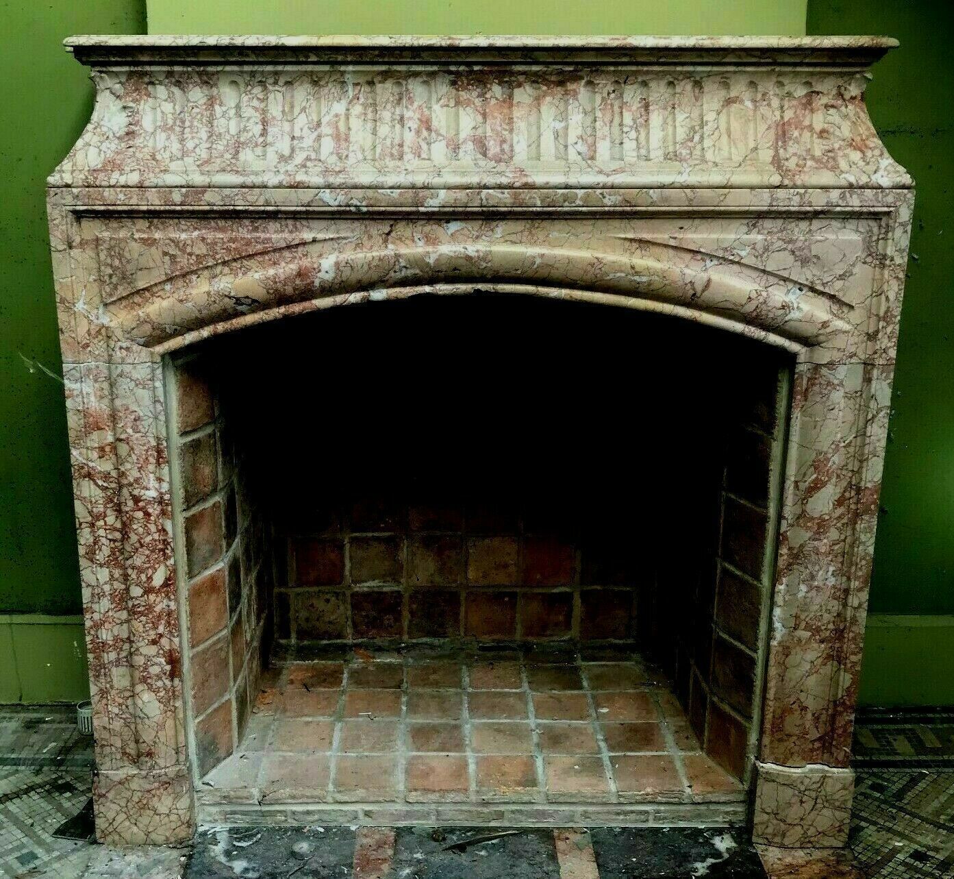 Louis XIV Style Fireplace With Veined Pink Marble Hood XIX Century