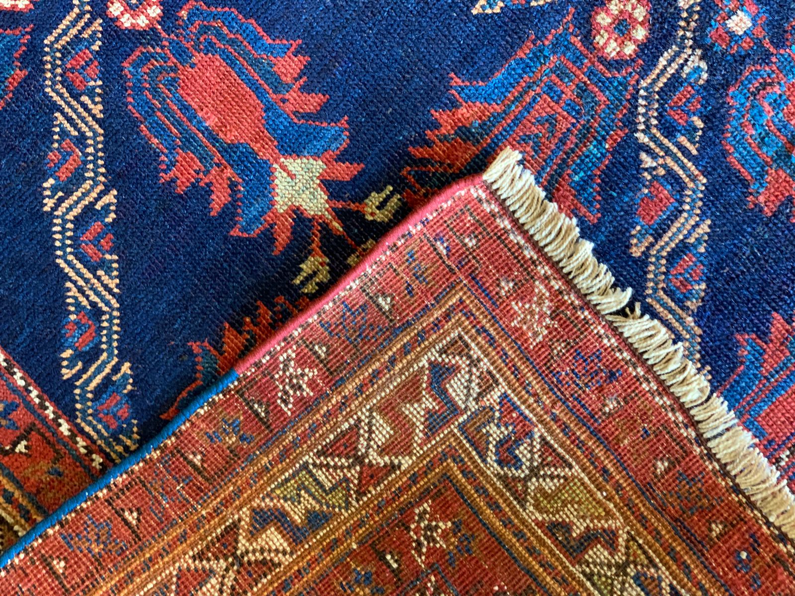 Antique Rugs Handmade Carpet Azerbaijan Blue Wool Rug 131x165cm photo 4600.0