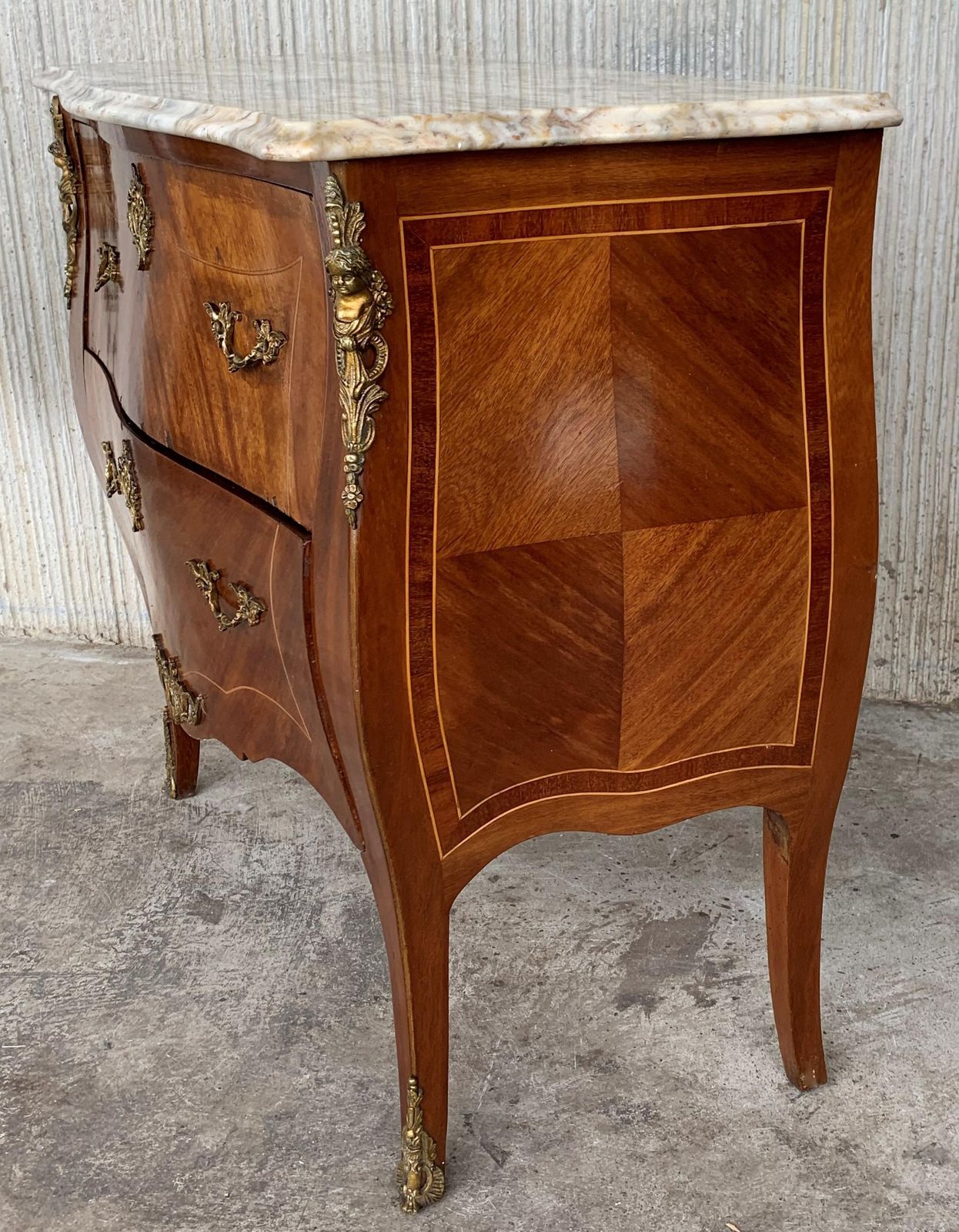 20th Century French Louis XV Marble Top Bombe Chest Or Commode With Two Drawers photo 3370.0