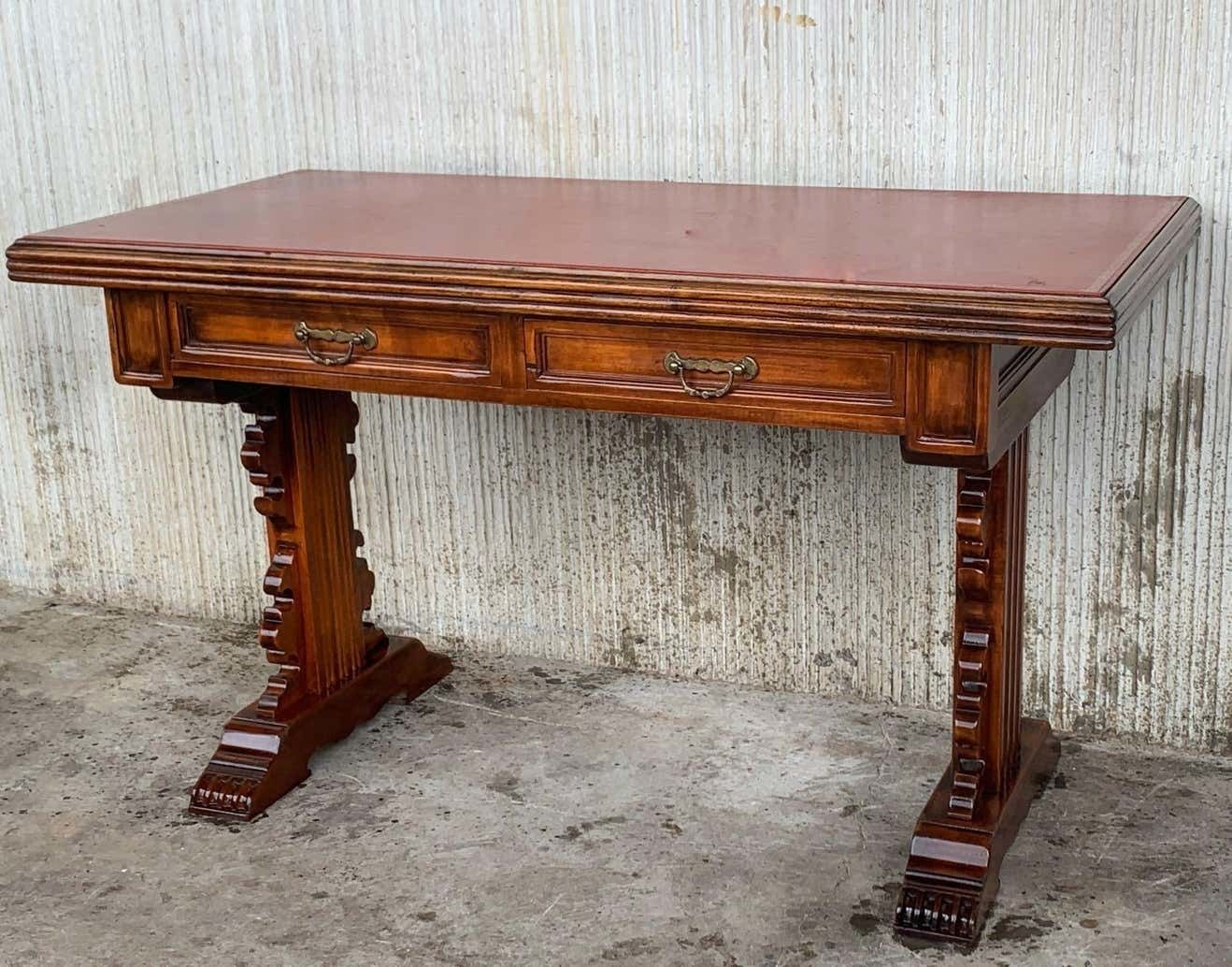Spanish Colonial Desk Or Console Table With Two Drawers Signed By Valentí photo for sale