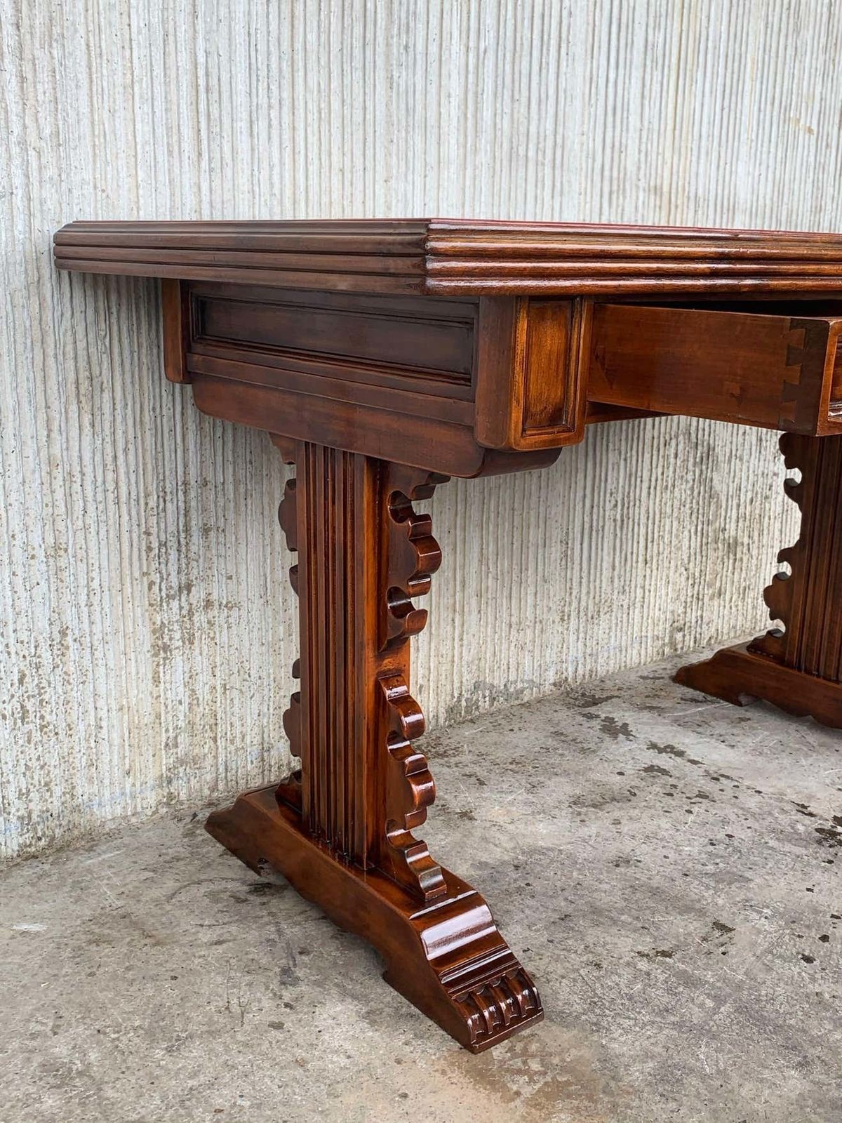 Spanish Colonial Desk Or Console Table With Two Drawers Signed By Valentí photo vintage