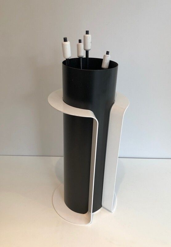 Black And White Lacquered Design Fire Place Tools On Stand. French. Circa 1980 photo for sale