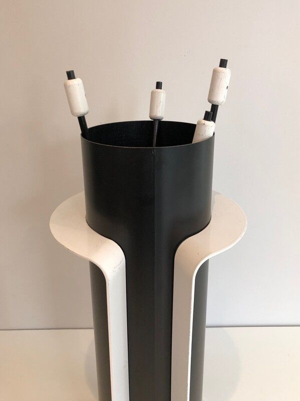 Black And White Lacquered Design Fire Place Tools On Stand. French. Circa 1980 photo Home Fixtures