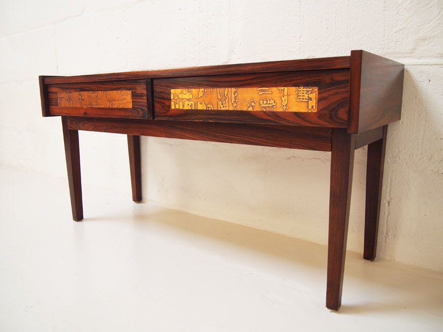 Midcentury Danish Rosewood Hallway Set With Copper Inlay Detail photo furniture