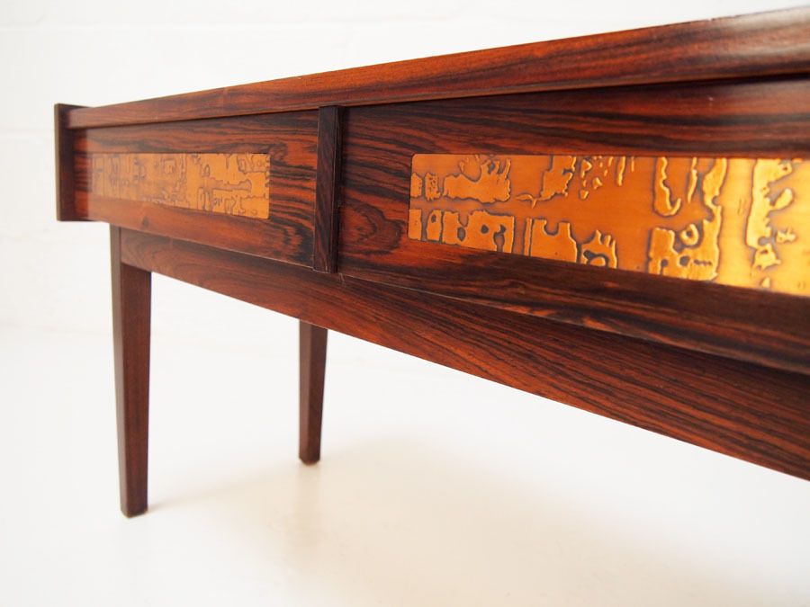 Midcentury Danish Rosewood Hallway Set With Copper Inlay Detail photo vinterior