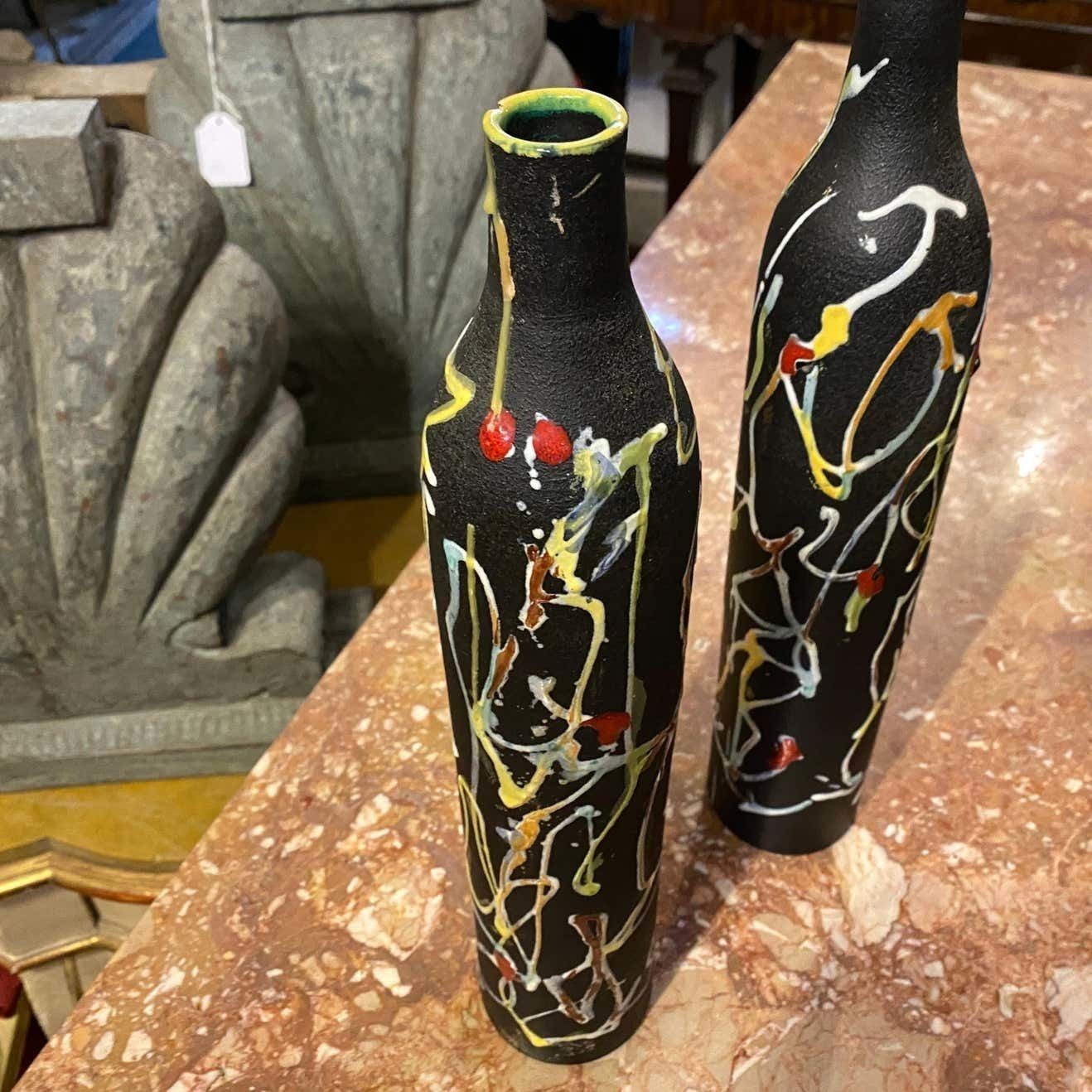 1970s Set Of Two Modernist Italian Ceramic Vases By Ce.As Albisola photo for sale