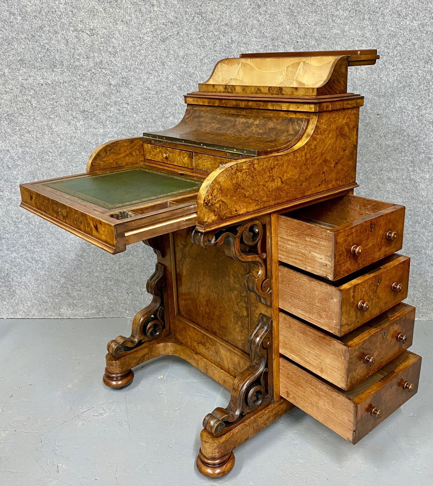 Victorian Burr Walnut Pop Up Davenport photo for sale