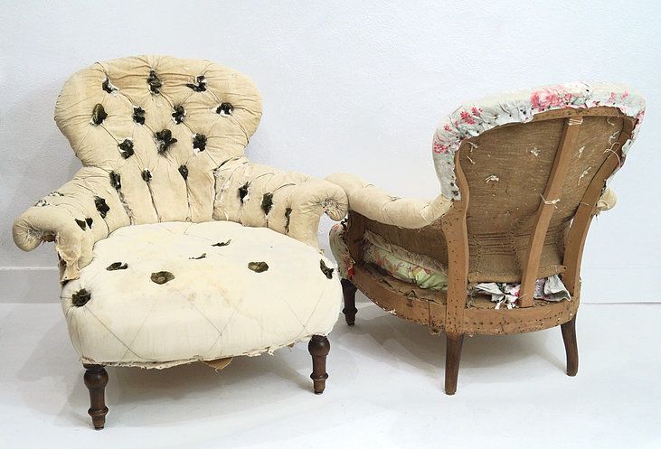 A Very Rare Pair Of French 19th Century Buttoned Armchairs photo for sale