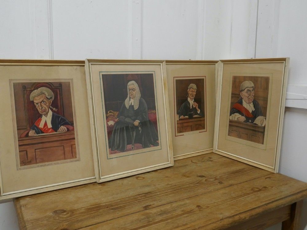 4 Original Caricature Prints Of Of Honourable Justices Of Great Britain By Sallon