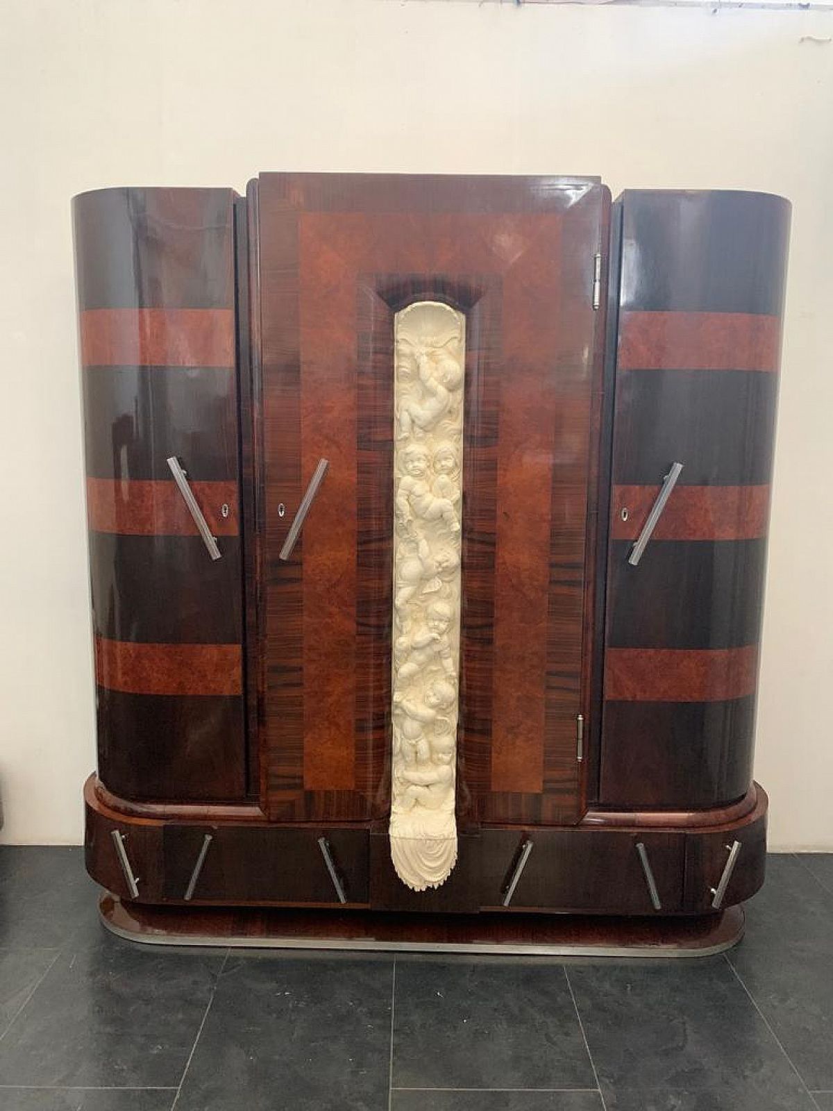 Closet In Carved Walnut And Rosewood With Lacquered Front By Ducrot, 1920s photo for sale