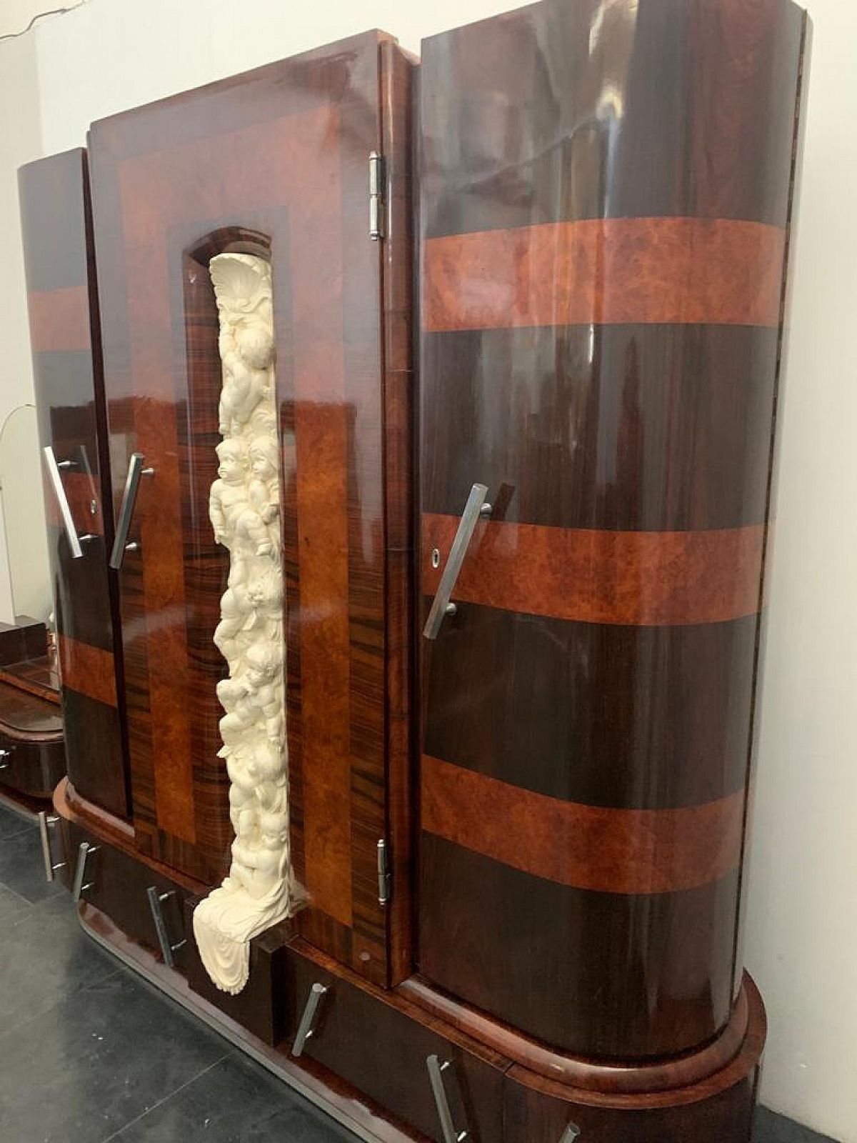 Closet In Carved Walnut And Rosewood With Lacquered Front By Ducrot, 1920s photo Furniture