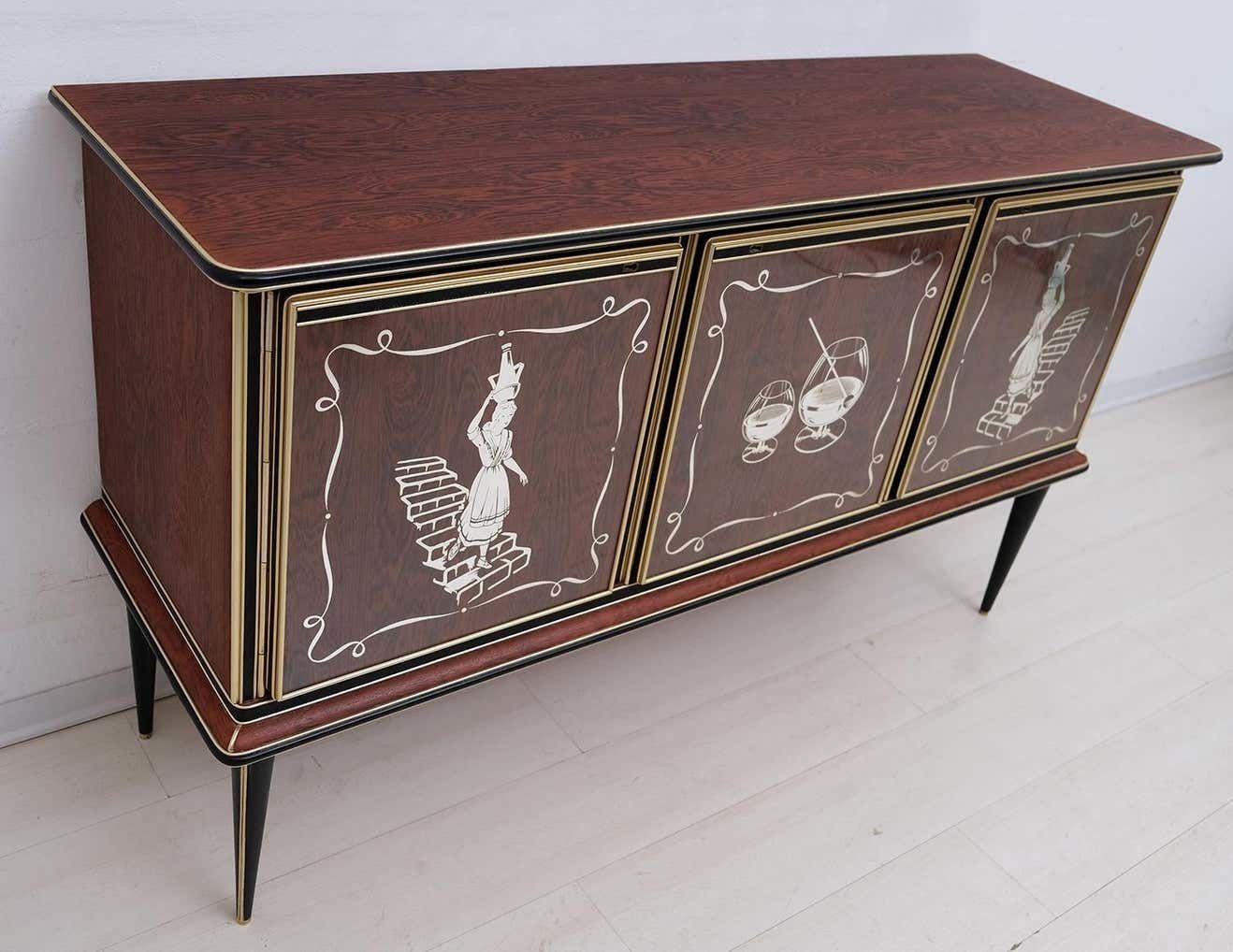 Umberto Mascagni For Harrods London Midcentury Italian Bar Cabinet, 1950s photo for sale