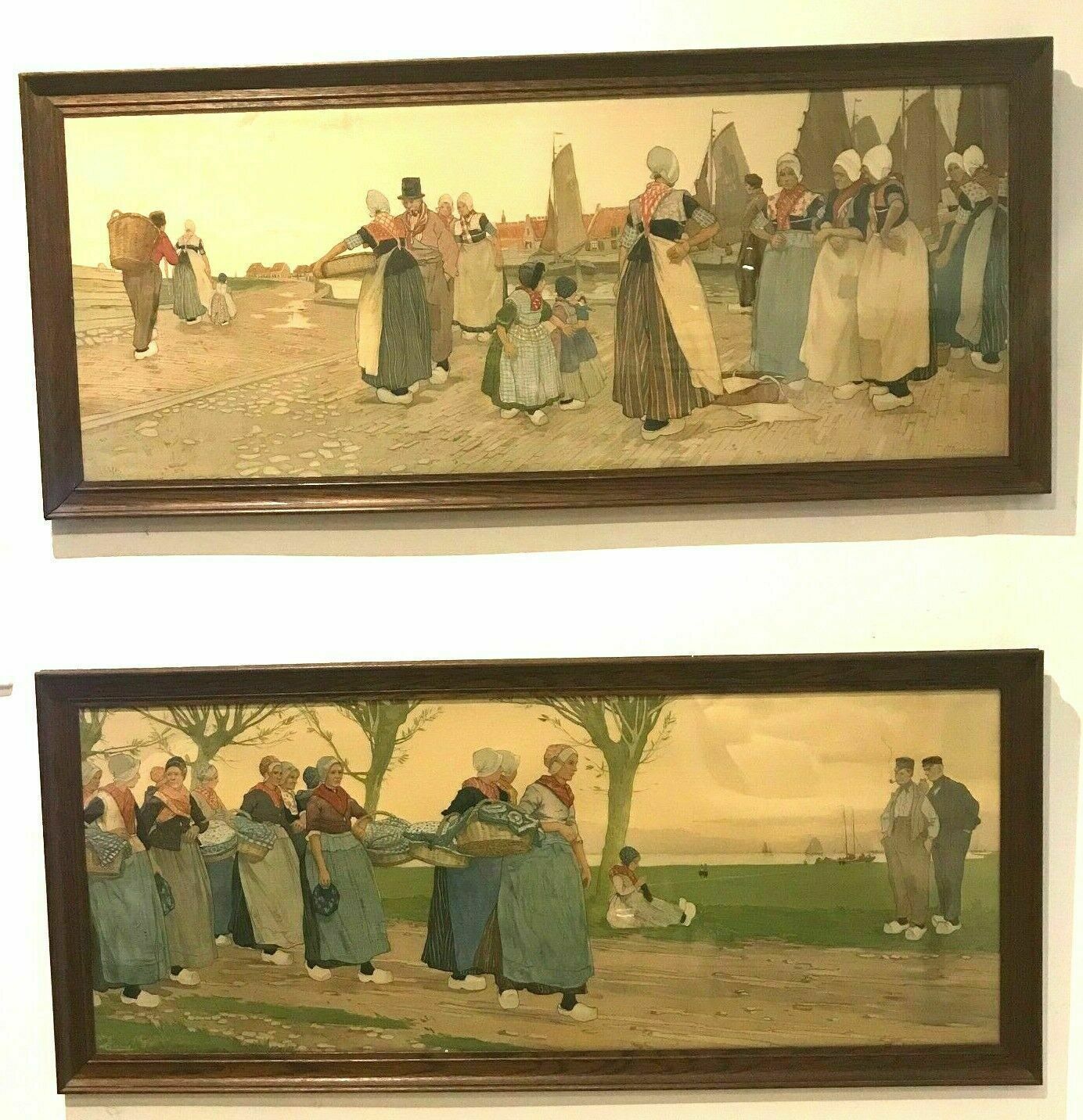 Pair Of Framed Prints "Dutch Scene" By Cassiers Hendricks XX Century