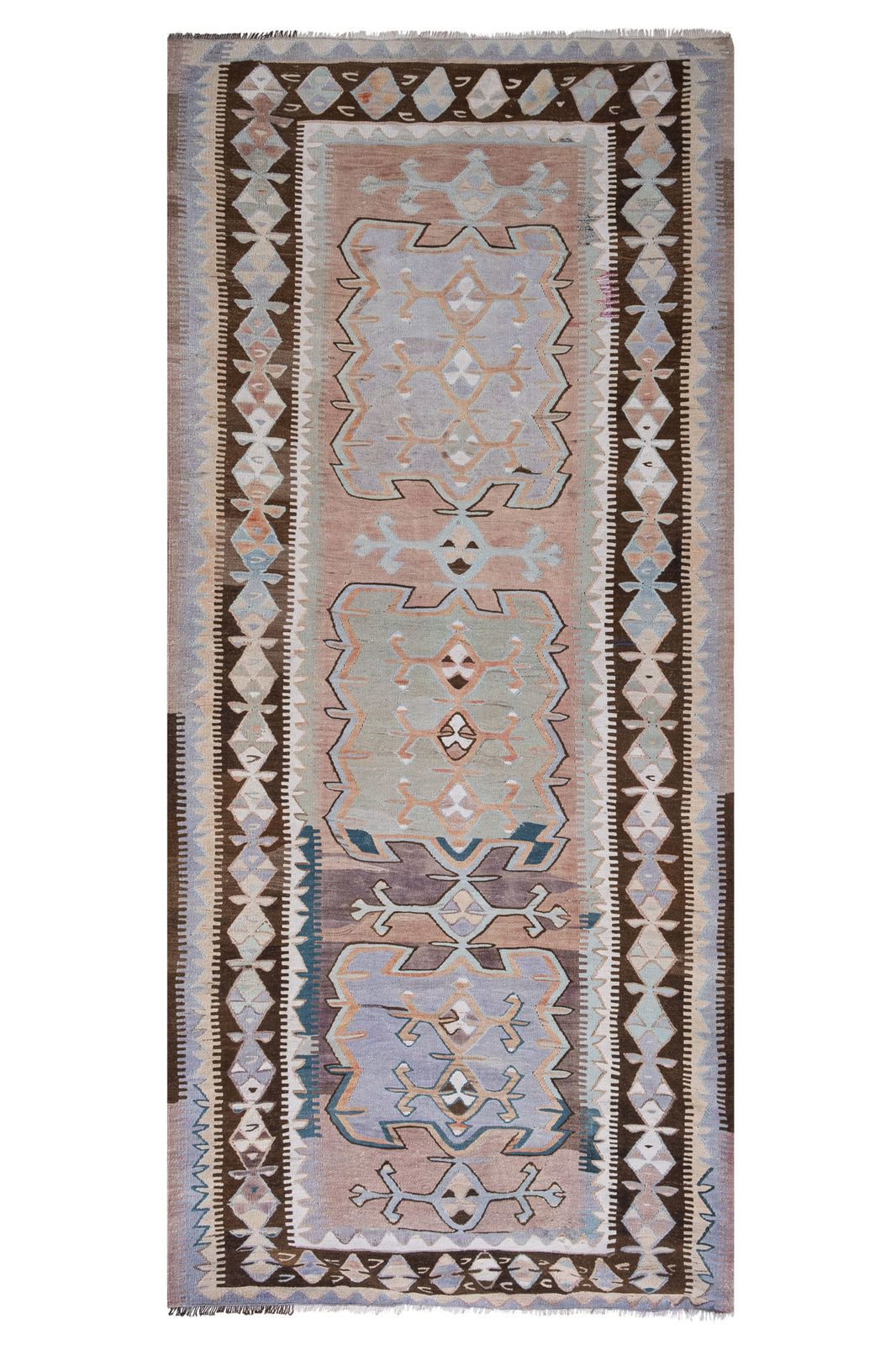 Hand Woven Turkish Oushak Kilim Flat Weave Wool Rug 5'1" X 11'10"