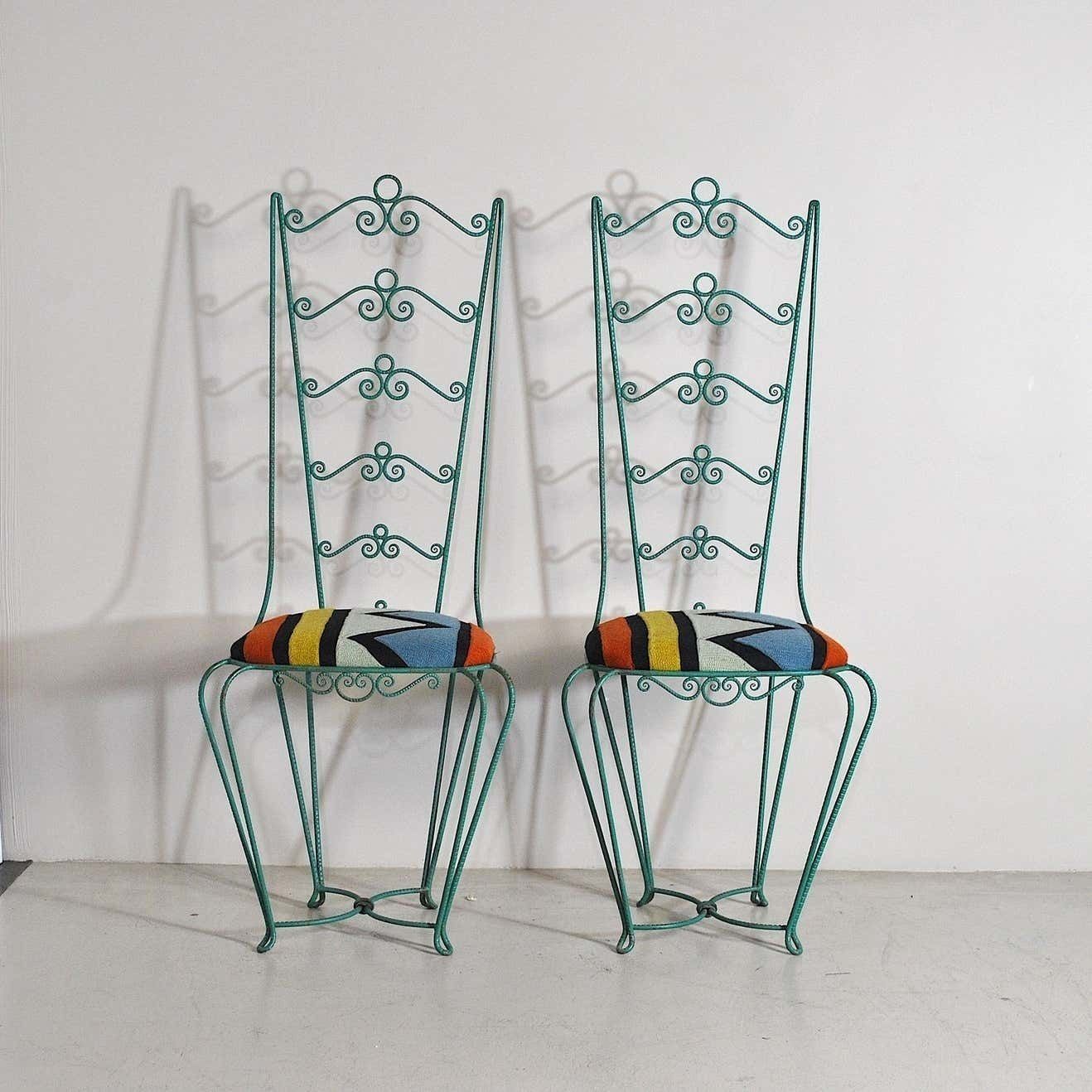 Set Of Two Wrought Iron Chairs From The Sixties photo vinterior