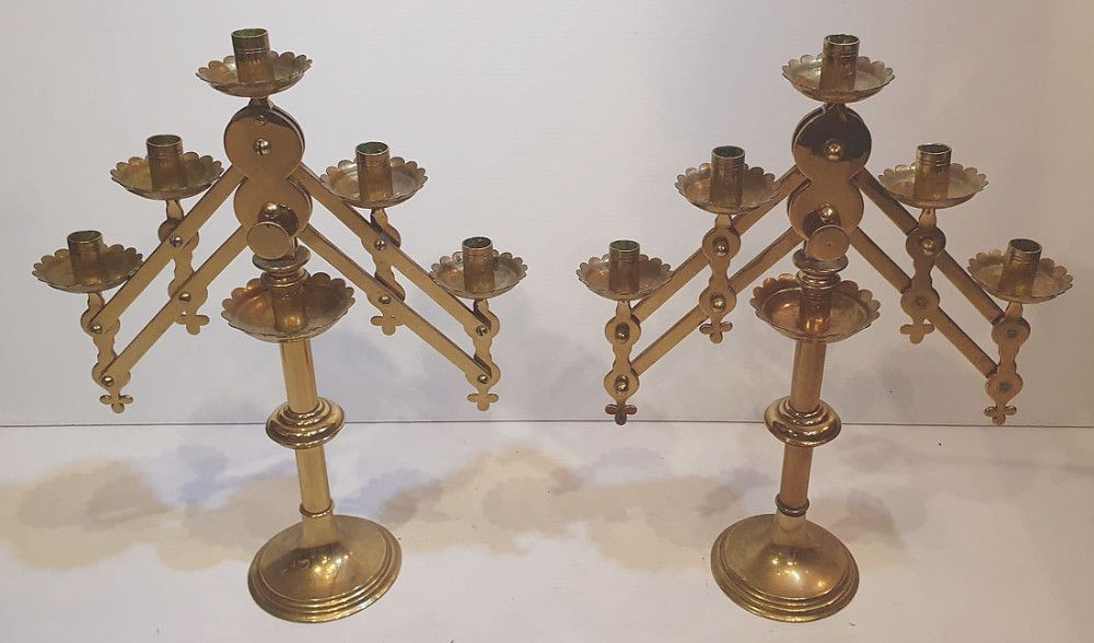 Rare Pair Of Brass Gothic Or Church Candelabra photo 990.0099