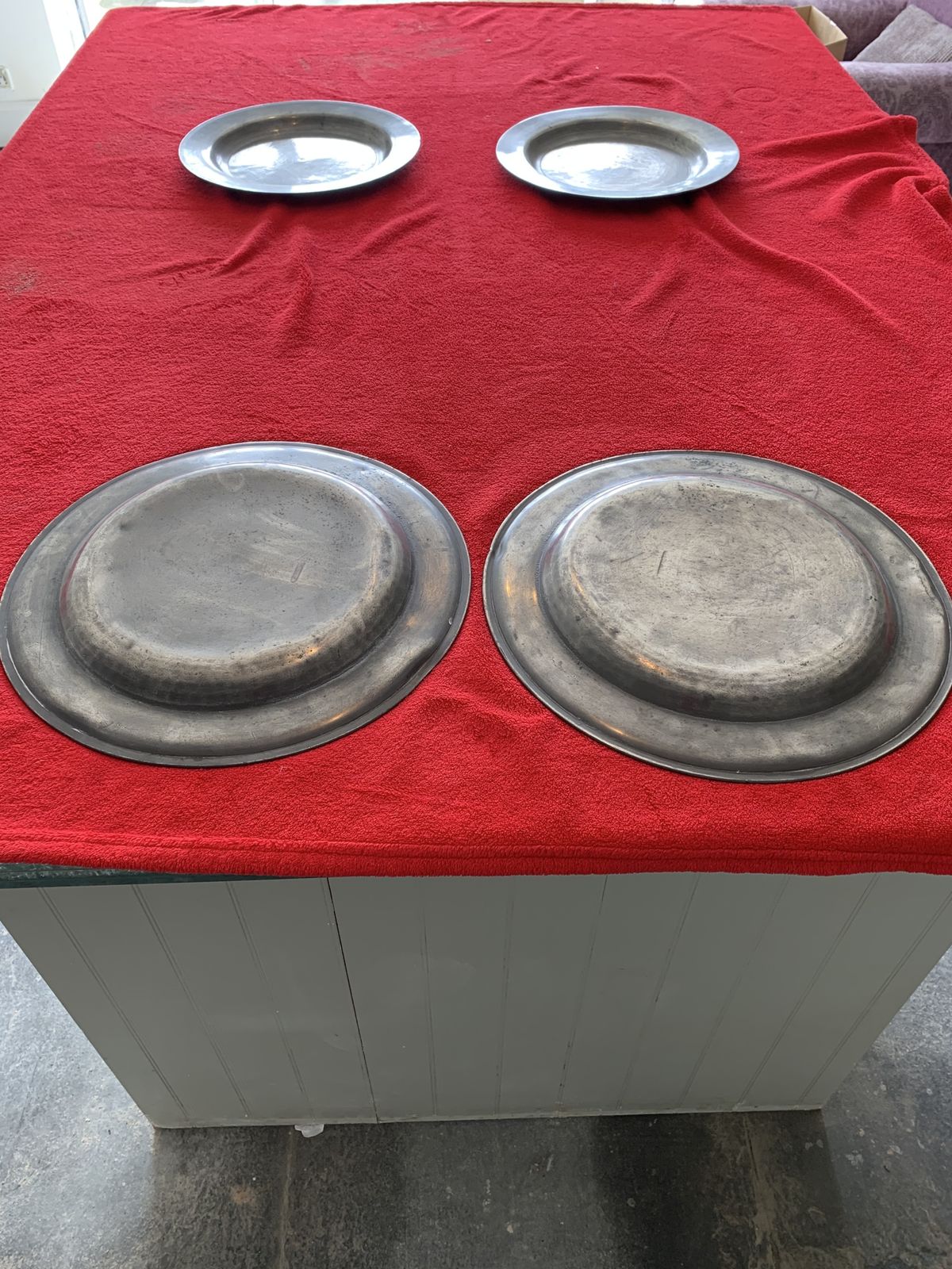 Antique Pair Of Pewter Plates /Chargers photo furniture