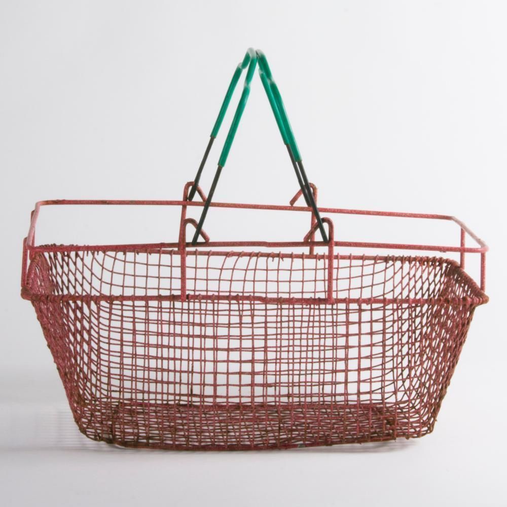 Midcentury Shopping Basket From Czechoslovakia In Red Metal, 1960s photo Home Decor