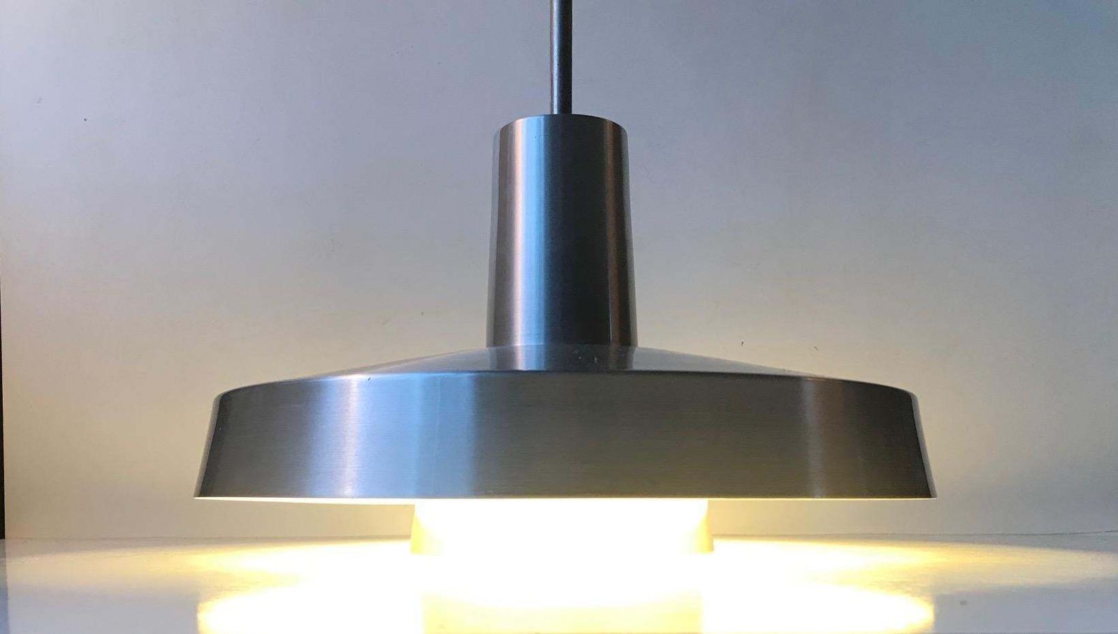 Scandinavian Modern Brushed Aluminium Pendant Lamp By Eva & Niels Koppel, Lyfa photo for sale