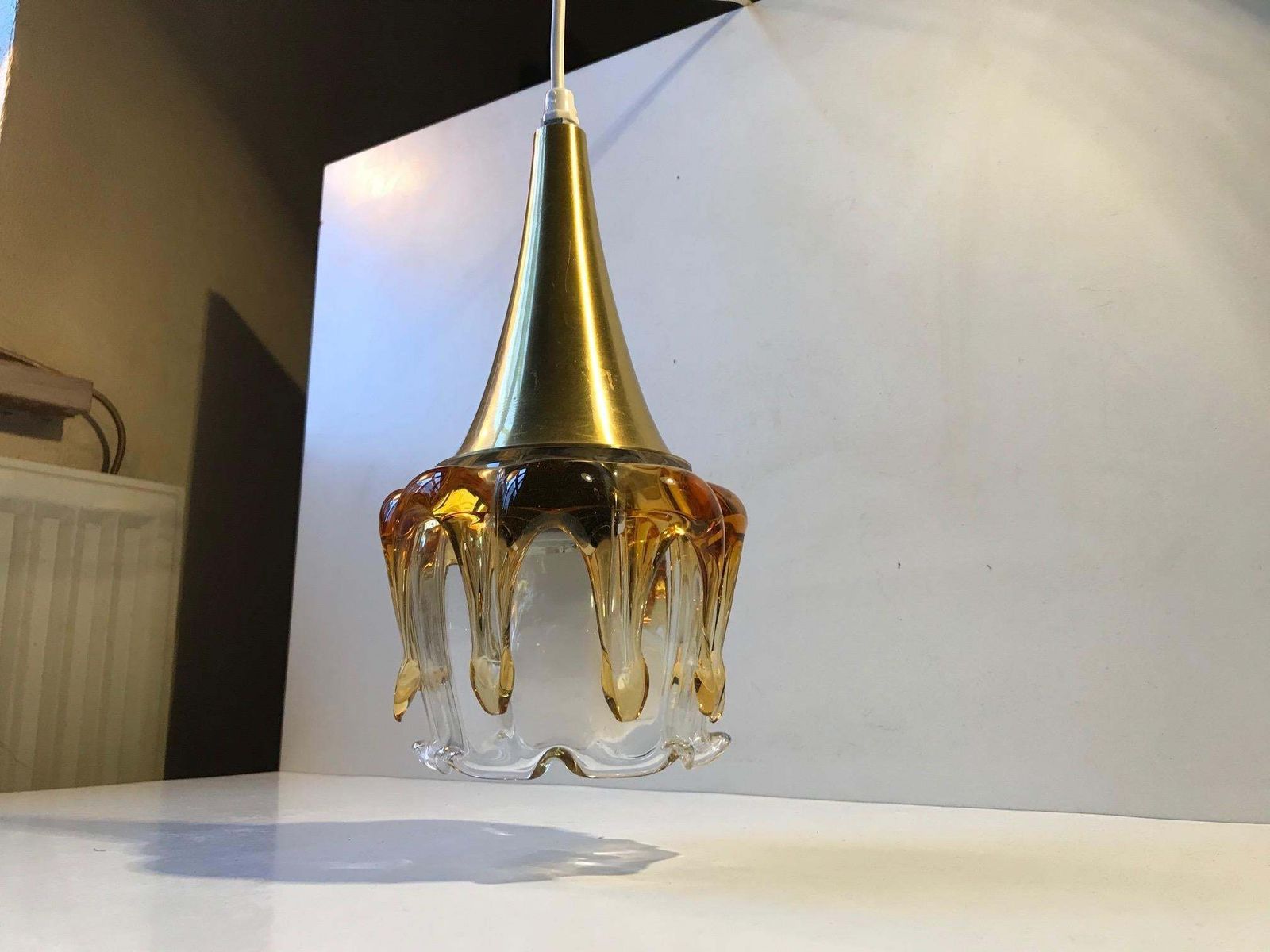 Doria Pendant Lamp In Honeydrip Glass, 1970s photo vinterior