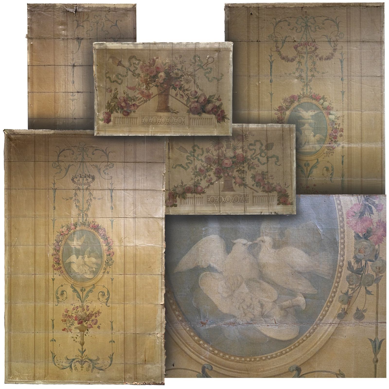 Magnificent Collection Of Antique 18th Century Oil On Canvas Murals