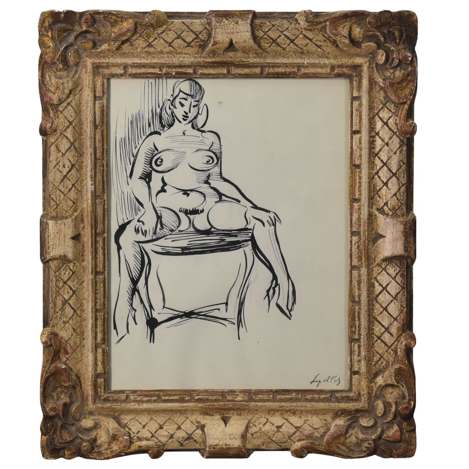 Drawing Of A Nude Woman Sitting By Lipeltis 20th