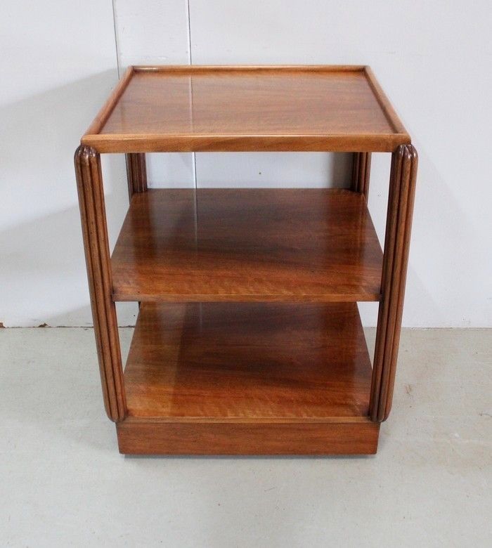 Walnut Serving Table On Wheels, Art Deco Style Early 20th Century