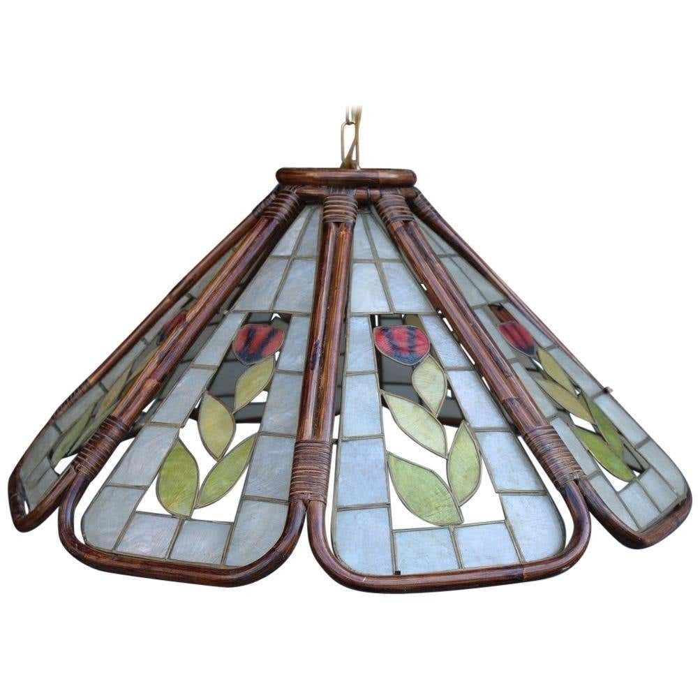 Dome Chandelier In Bamboo Italian Design 1970s Flowers