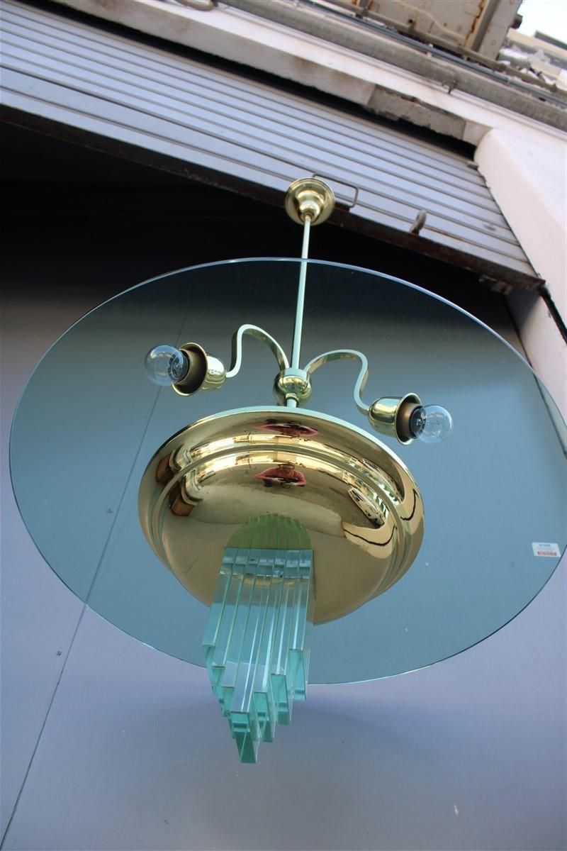 Jean Perzel French Mid Century Chandelier Brass And Glass 1950s Gold Crystal photo vintage